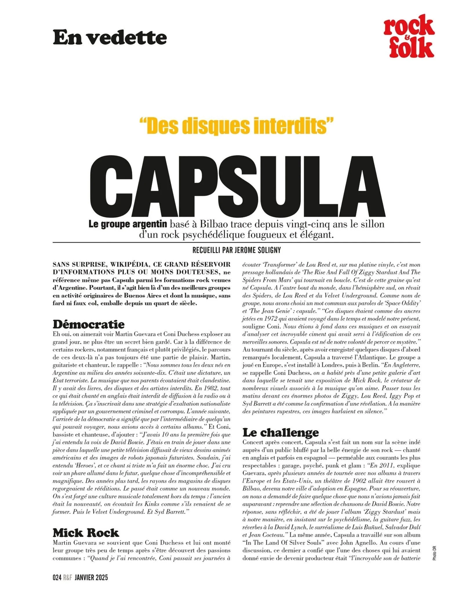 Capsula in Rock & Folk: N° 689 – January 2025