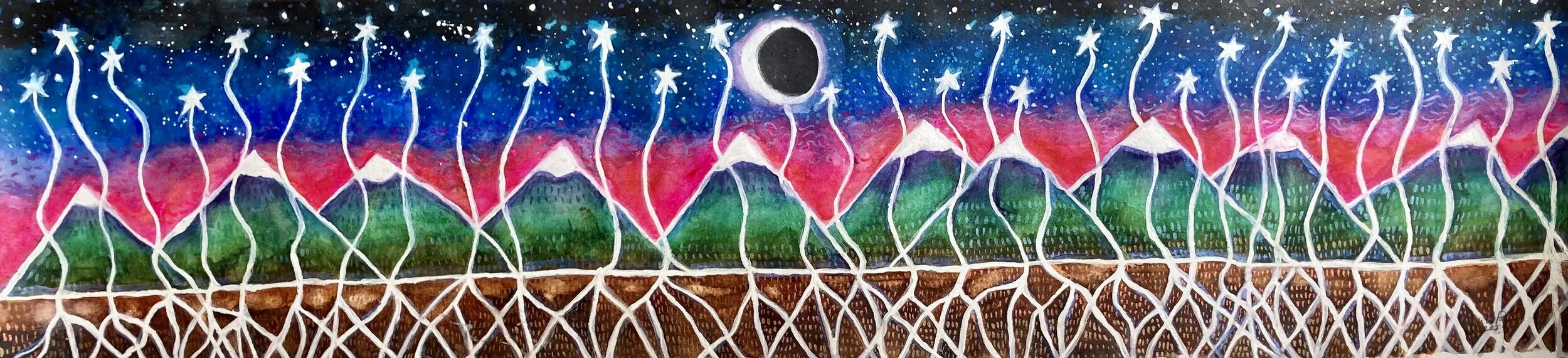 Interconnected, 	Watercolor and Gouache on Cotton Rag Paper,	44x10 inches,	$320