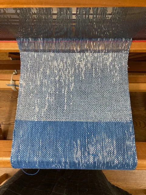  Hand-tied indigo-dyed ikat wall hanging (woven in Brooklyn, NY) 