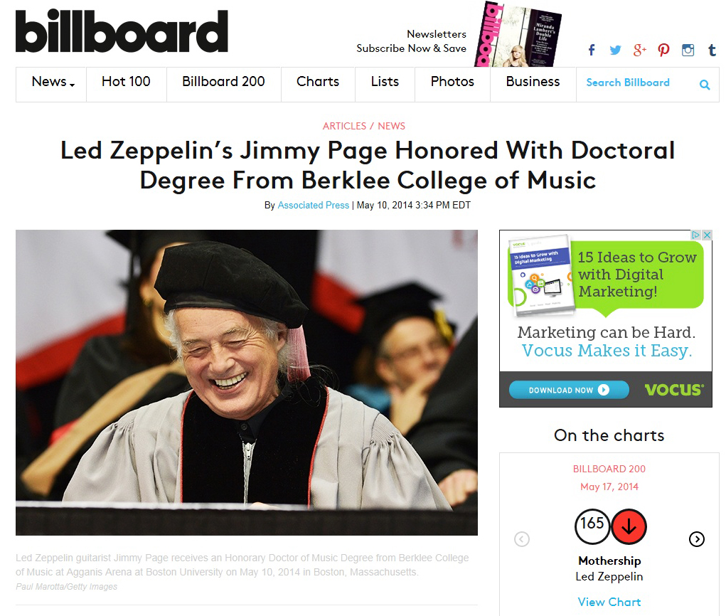 Jimmy Page at Berklee Billboard