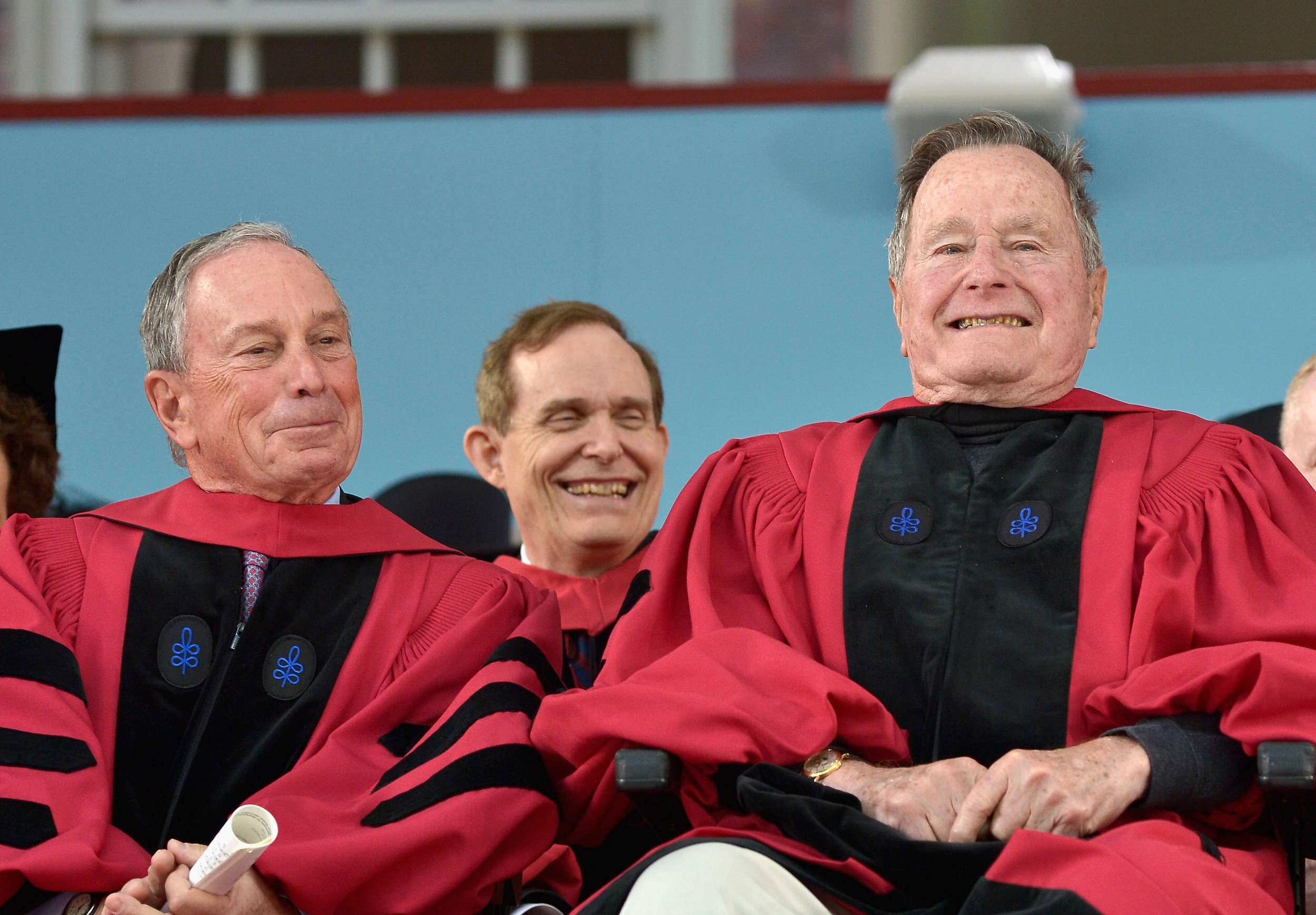 Michael Bloomberg and George H.W. Bush at Harvard Commencement 2014