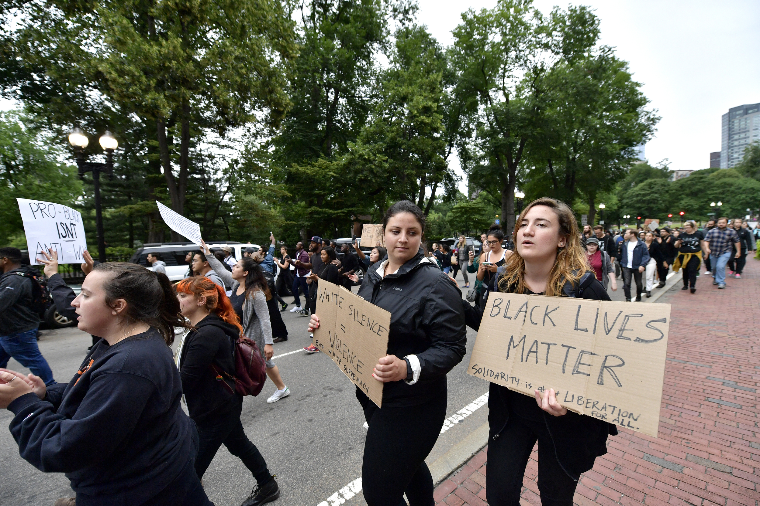  BOSTON, MA, July 10, 2016: Several hundred Black Lives Matter protestors gathered to march in downtown Boston from Downtown Crossing to Dudley Square on July 10, 2016. Boston Police guided them through the streets of Boston and the protest took plac