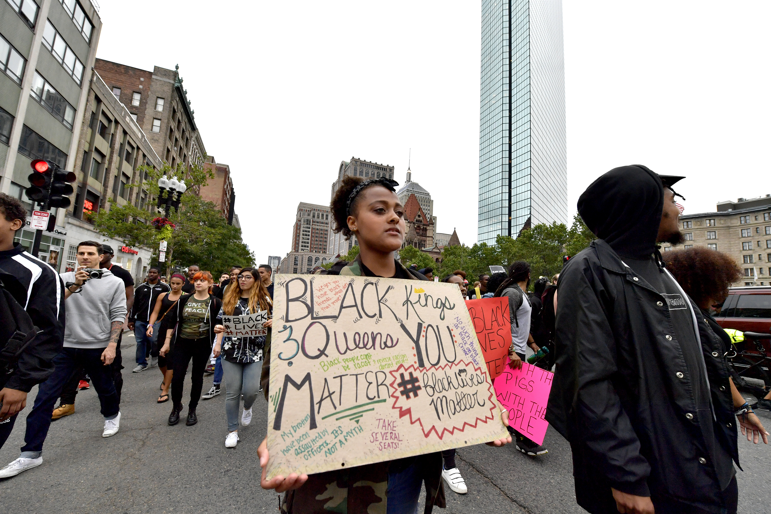  BOSTON, MA, July 10, 2016: Several hundred Black Lives Matter protestors gathered to march in downtown Boston from Downtown Crossing to Dudley Square on July 10, 2016. Boston Police guided them through the streets of Boston and the protest took plac