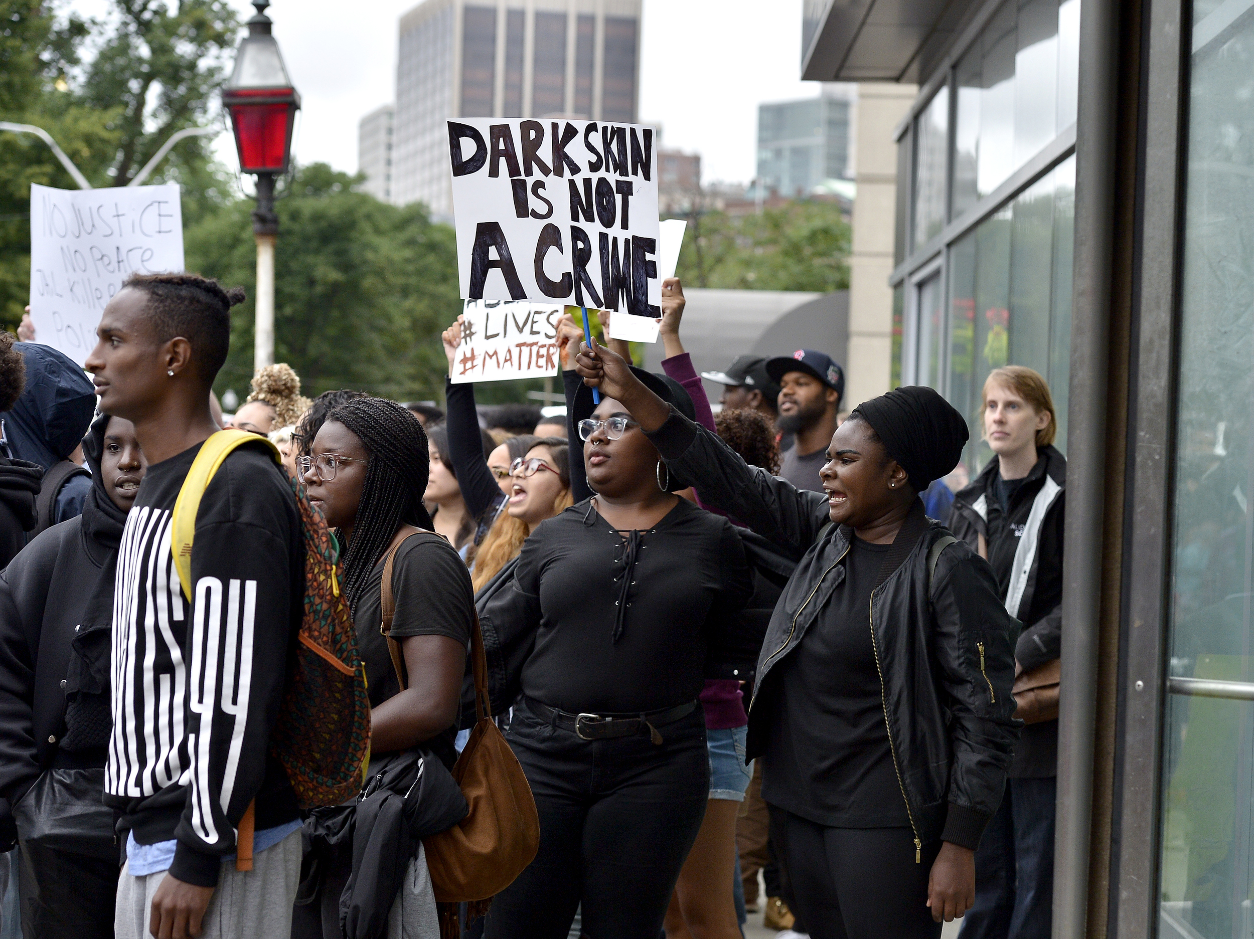  BOSTON, MA, July 10, 2016: Several hundred Black Lives Matter protestors gathered to march in downtown Boston from Downtown Crossing to Dudley Square on July 10, 2016. Boston Police guided them through the streets of Boston and the protest took plac