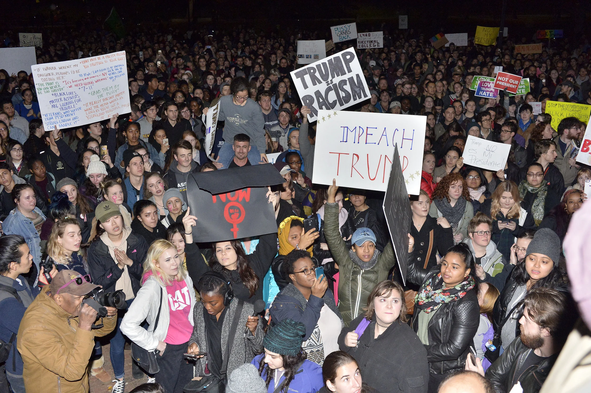 BOSTON, MA November 9, 2016: Boston Police estimate more than 6,000 protestors took part in a rally on Boston Common to protest the election of Republican president-elect Donald J. Trump on Tuesday, November 9, 2016. CR: Paul Marotta, SIPAUSA