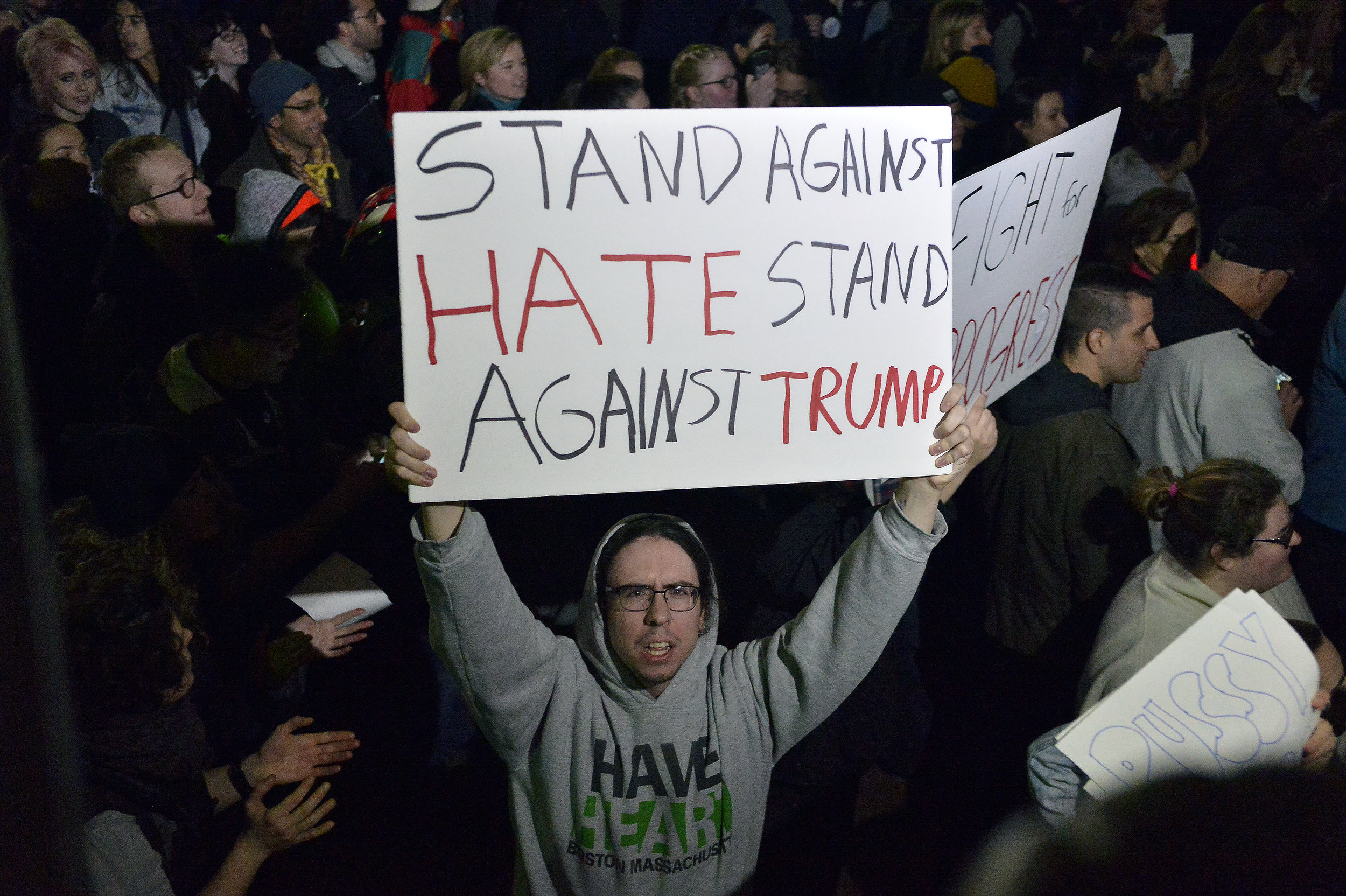  BOSTON, MA November 9, 2016: Boston Police estimate more than 6,000 protestors took part in a rally on Boston Common to protest the election of Republican president-elect Donald J. Trump on Tuesday, November 9, 2016. CR: Paul Marotta, SIPAUSA 