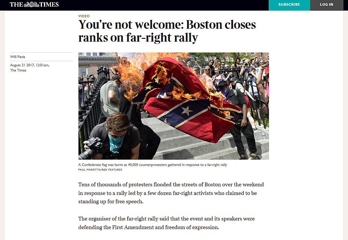 The Times of London: You're not welcome: Boston closes ranks on far-right rally