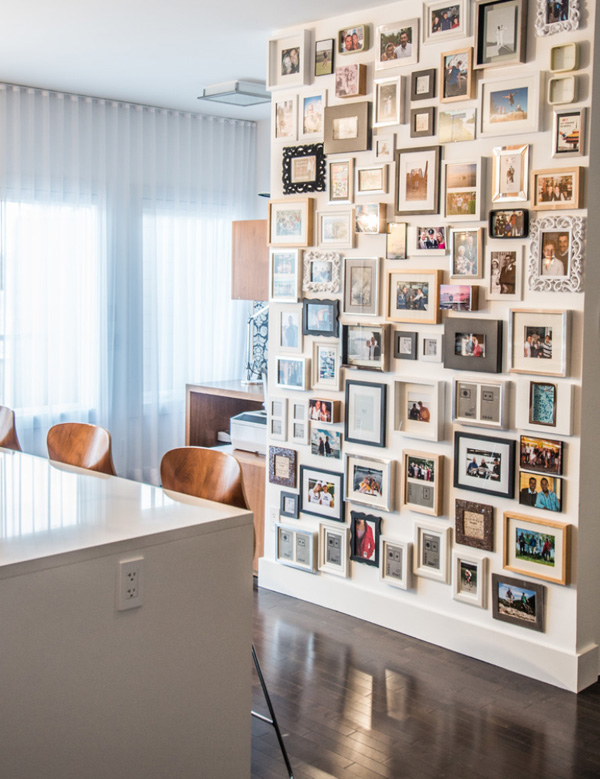 Don't use the same size frame, be bold and use a mixed variation of sizes and shapes