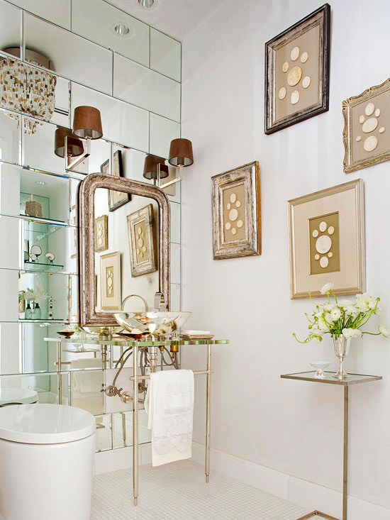 Making a small space larger by mirrored tiles!