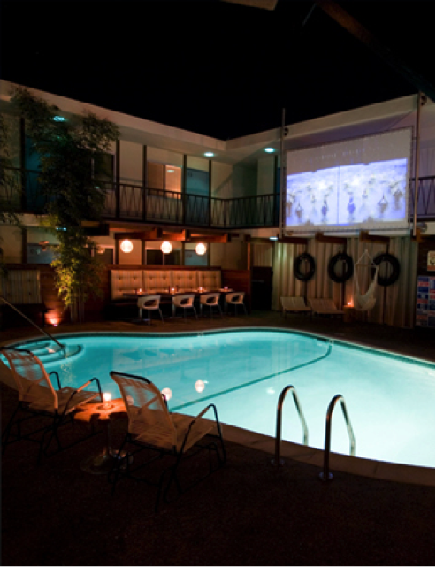 One of the best features is a Dive-In Theater. Yes, DIVE-In. The hotel shows an array of eclectic film selections that can be watched from the poolside lounge area located in the center of the hotel. This is definitely on my list of cool hotels to check out.