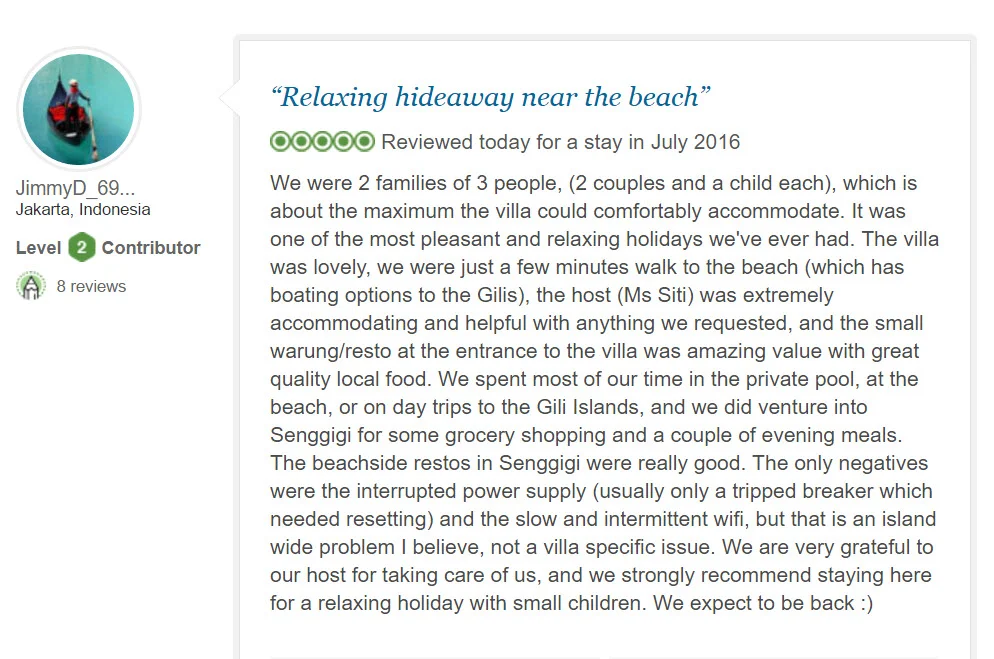 Review from Trip adviser 
