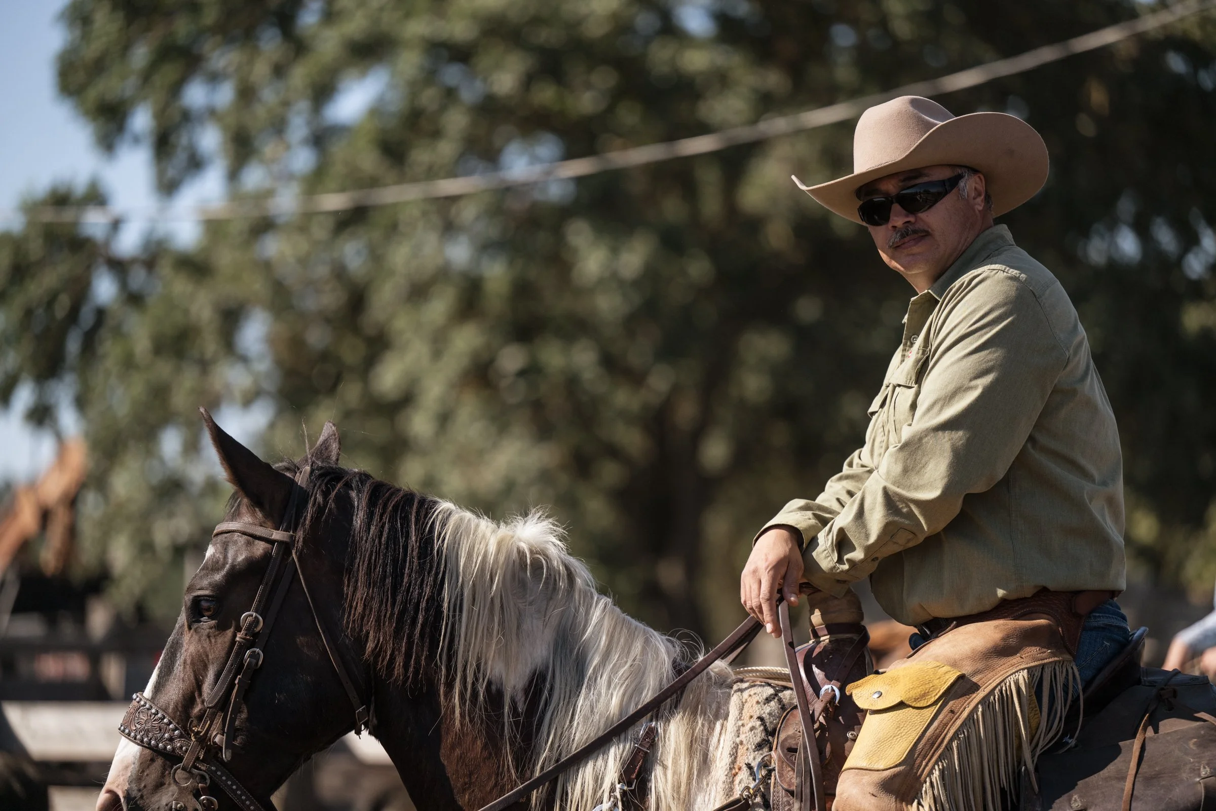 Cowboy Kona on horseback at Mahon Ranch cattle roundup Sacramento County California July 2025