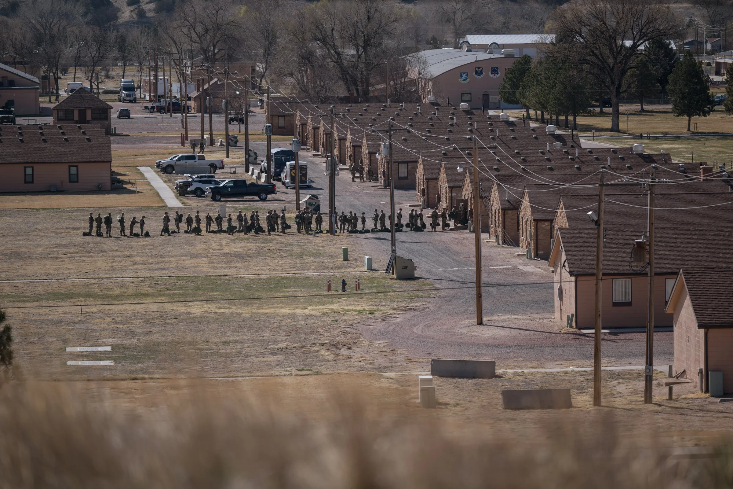 Aerial view of Camp Guernsey Joint Training Center Wyoming with Army ROTC cadets in formation April 2025