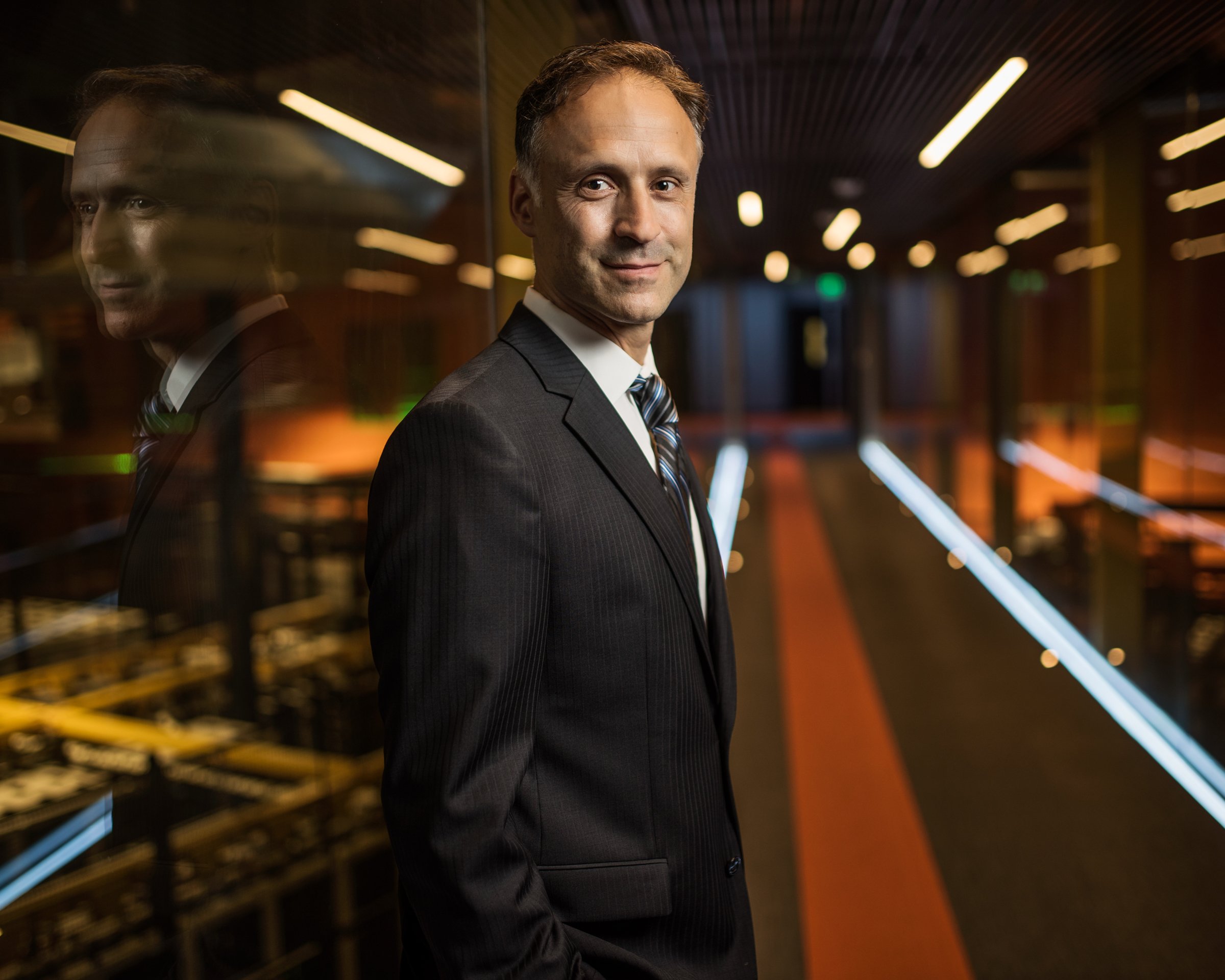 Corporate executive portrait photographed with a single light.
