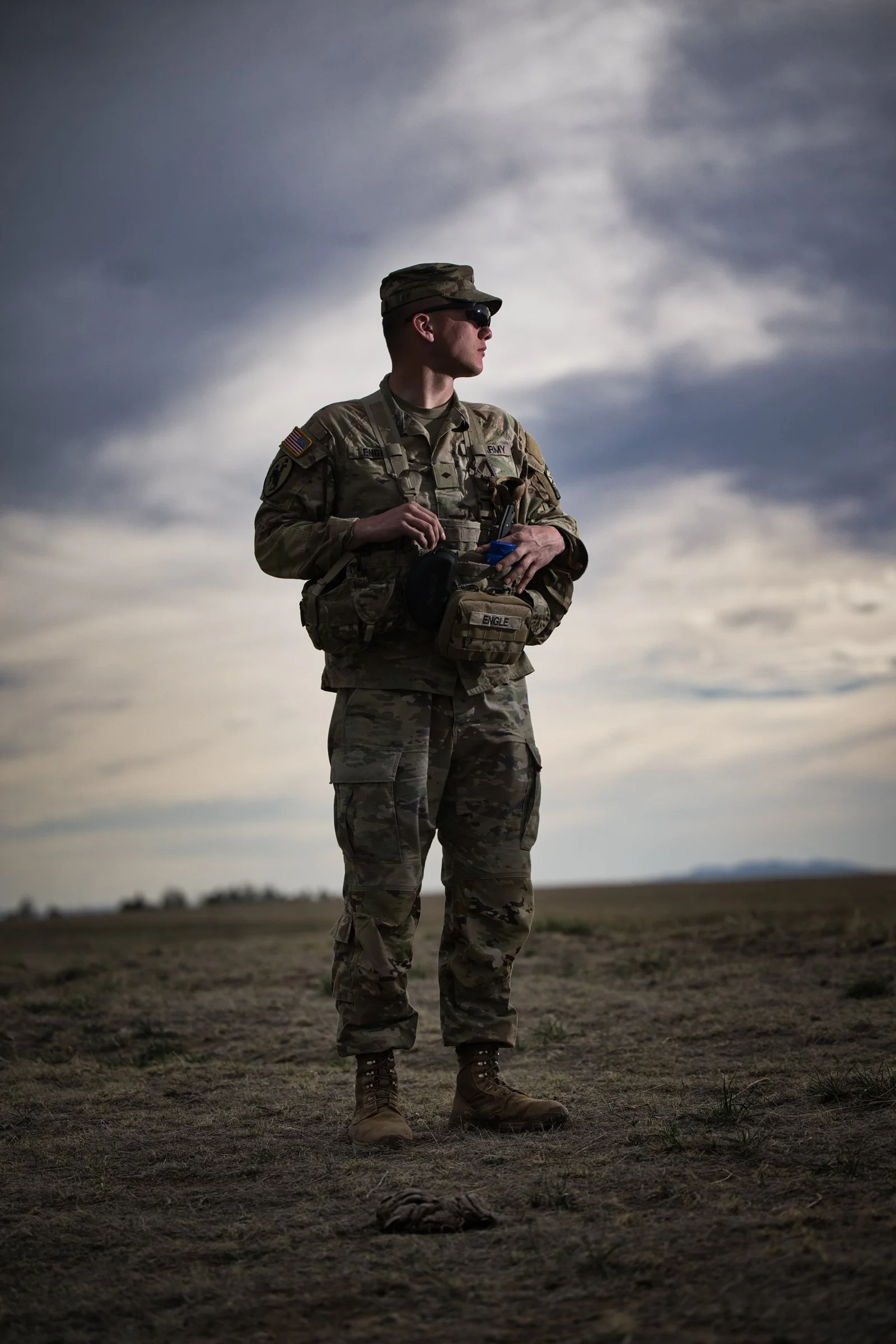 Ryan Engle University of Wyoming Army ROTC senior cadet preparing for night land navigation course at Camp Guernsey April 2025