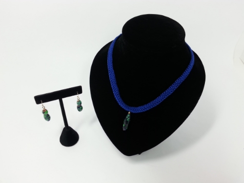 Hand Crocheted Necklace w/ Coordinating Ceramic Earrings and Necklace Charm