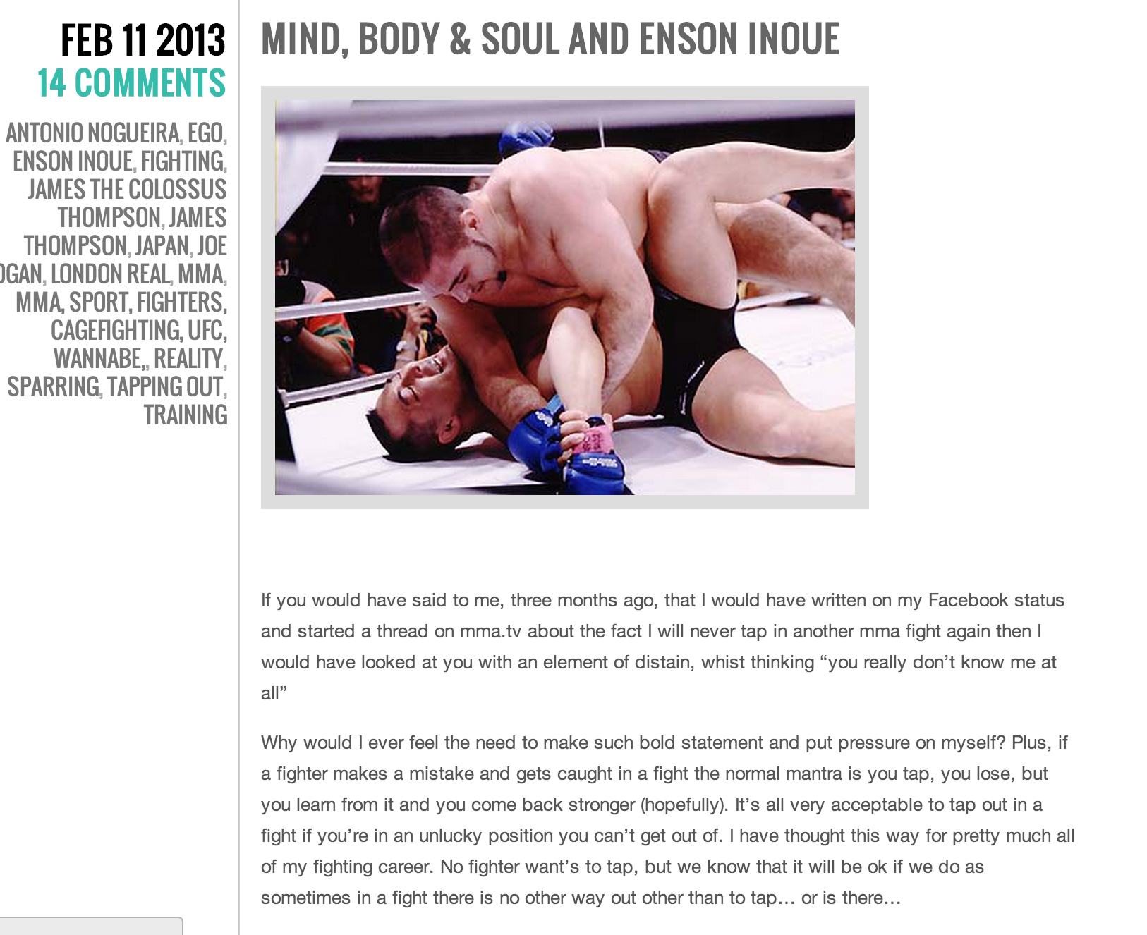 Colossal Concerns: mind, body and soul and Enson Inoue By James "The Colossus" Thompson February 11, 2013