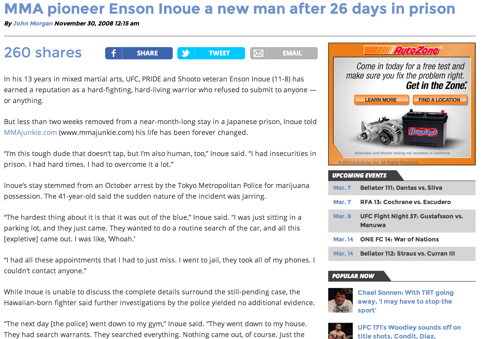MMA pioneer Enson Inoue a new man after 26 days in prison By John Morgan | Nov 29, 2008