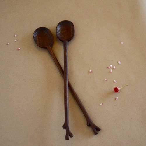 Extra Large Twig Spoon This walnut mixing spoon has an extra long handle and a faceted bowl. The end of the handle resembles a twig from the forest floor. Two in stock.*