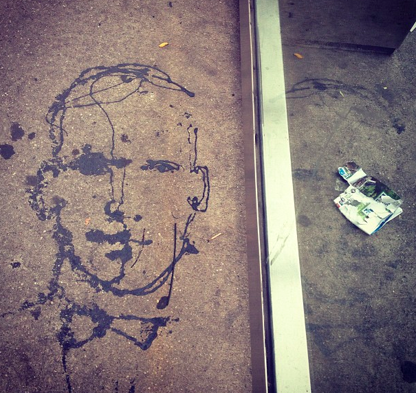 Sidewalk art at the 6th and A bus stop.