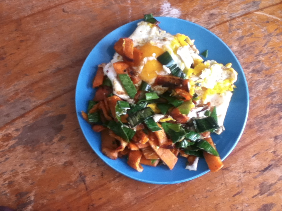 I get my eggs from Prairie Pride Farms at the Farmer's Market in Downtown St. Paul. SO good. See that yolk hiding there? Perfect for dipping sweet potatoes :) 