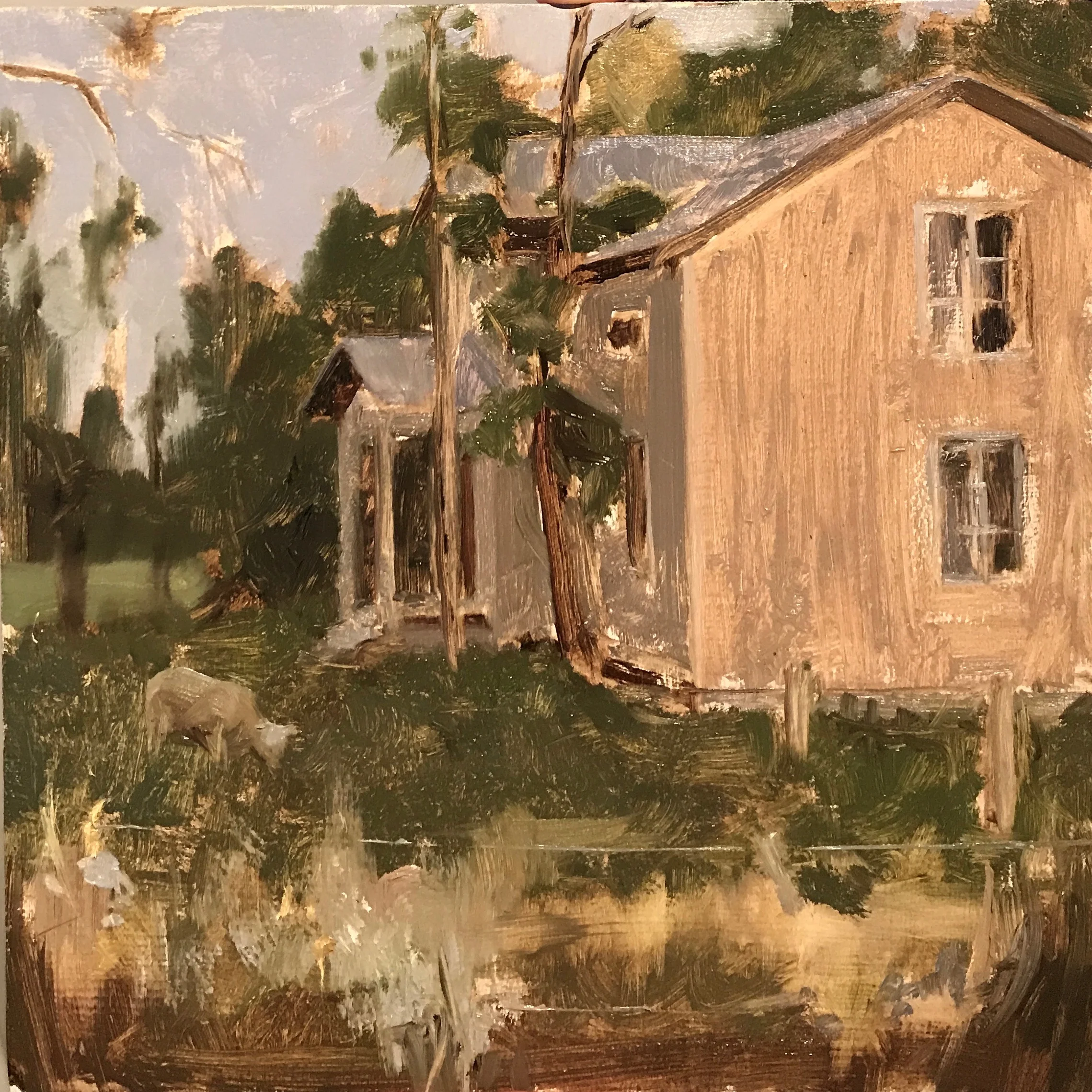 Little 8" x 8" warm up, about an hour and a half between 8:30 and 10 pm. This abandoned "Spook House" is part of the 4H sheep pen scenery.(And I thought 4H was just a rural Midwest thing.)