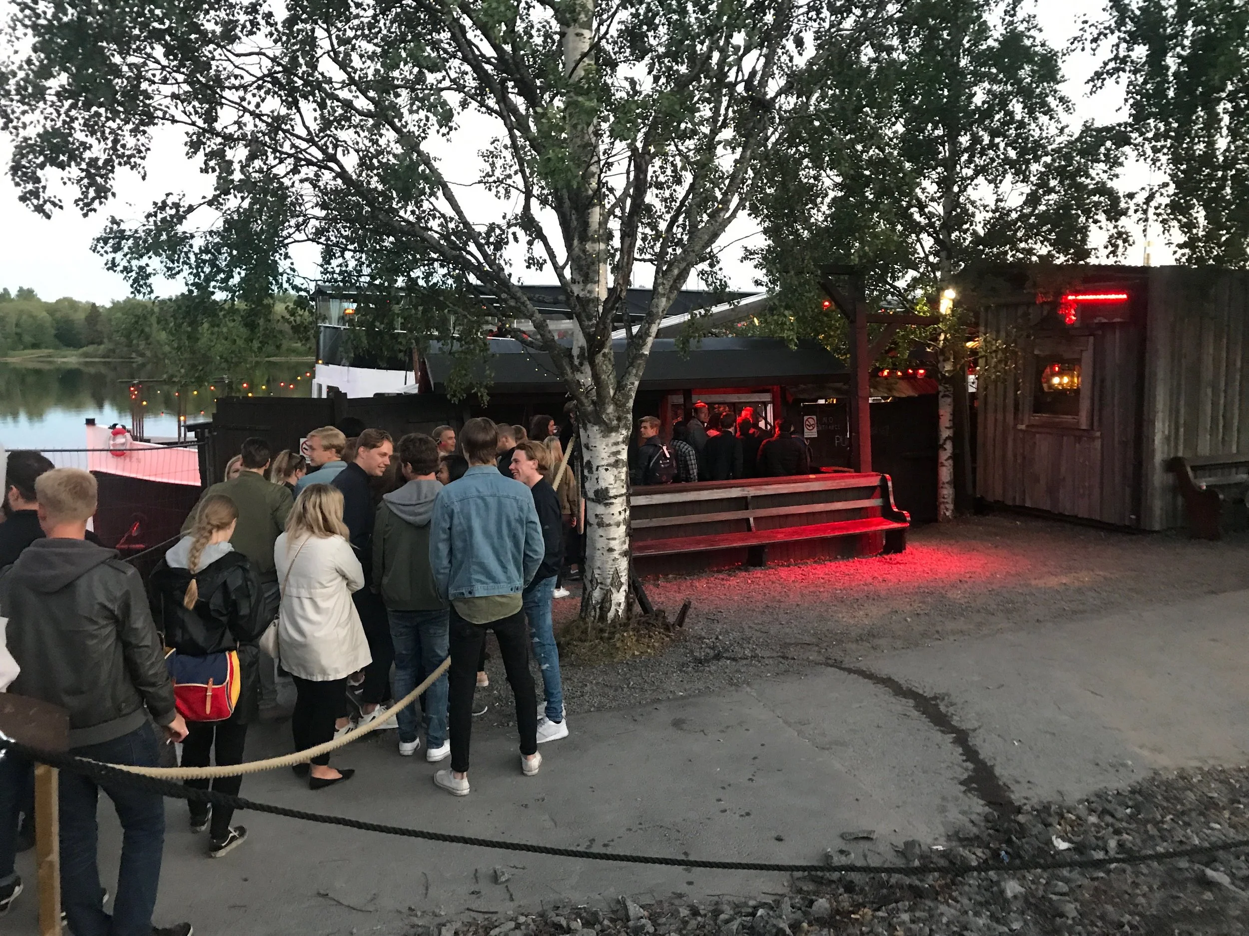 In line for "The Boat" (Pirate ship bar? Modern Valhalla? All of the above?) Typical midnight in Umeå. 