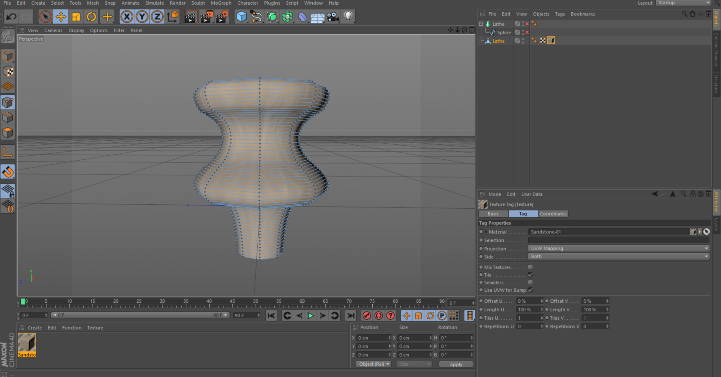 Simple spline with a lathe modifier applied