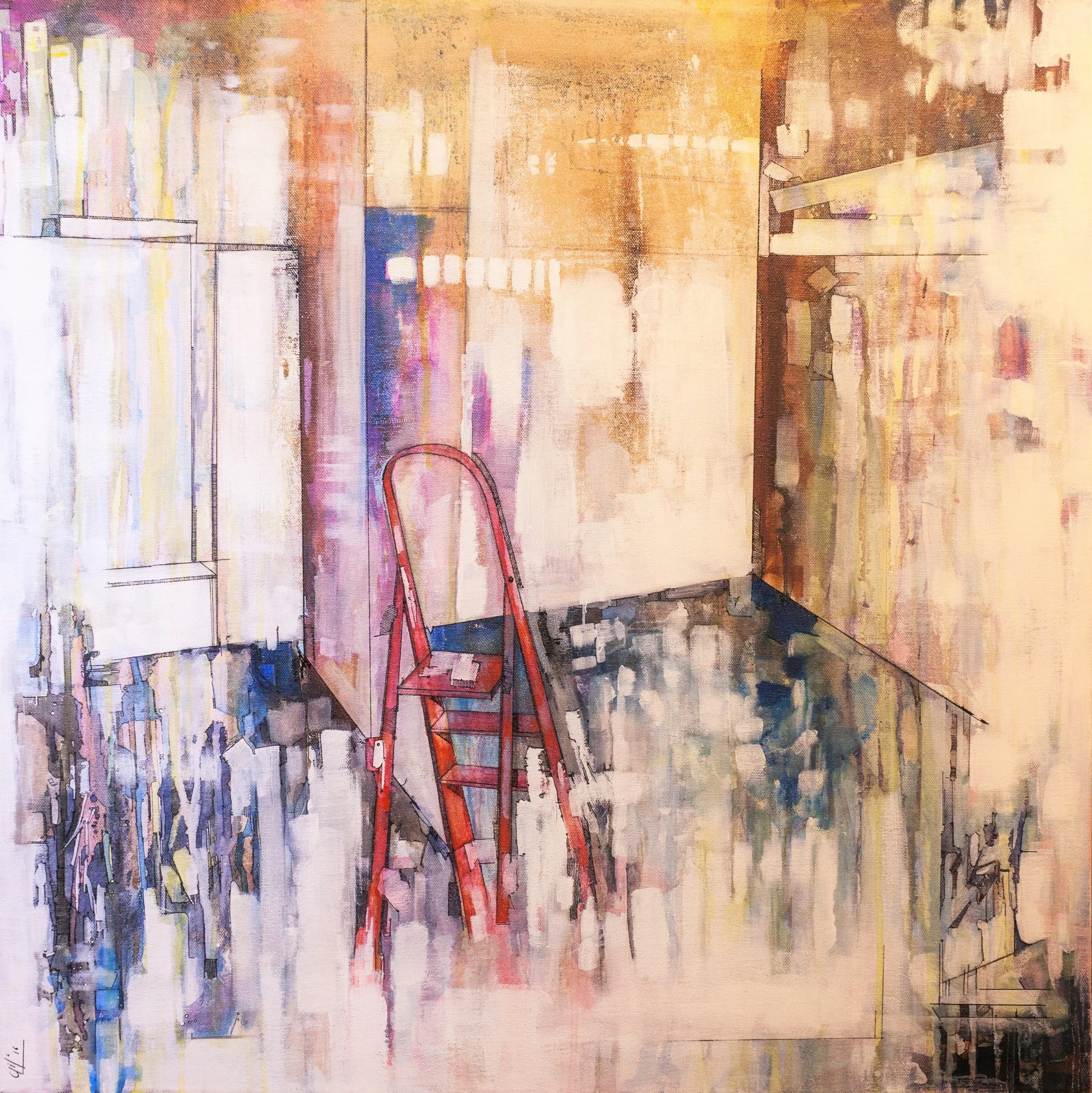 Folds and Creases I (75X75cm) Acrylic and ink on Canvas (2016)