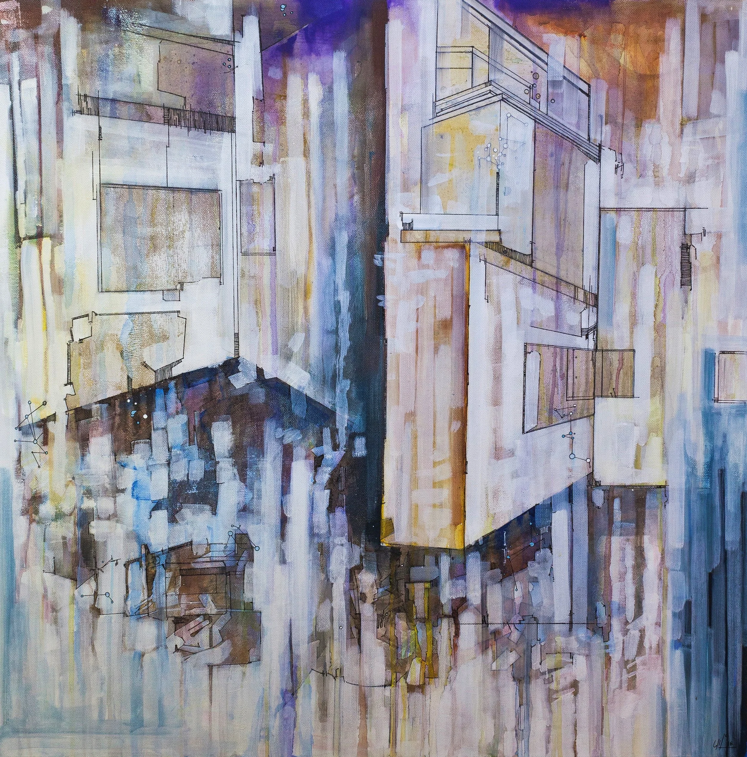 Folds and Creases II (75X75cm) Acrylic and ink on Canvas (2016)