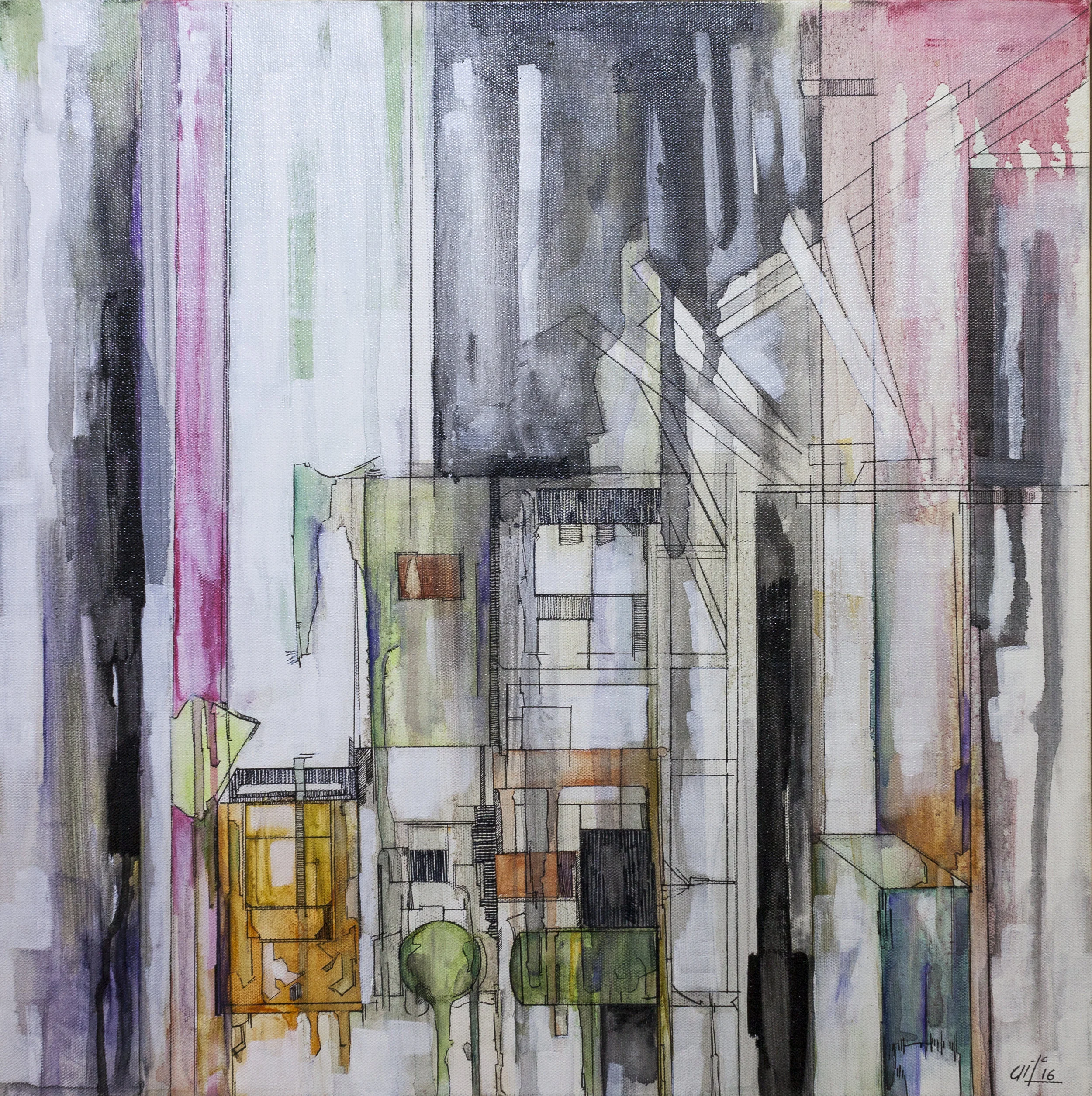 After the blaze II (50X50cm) Acrylic and ink on canvas (2016)