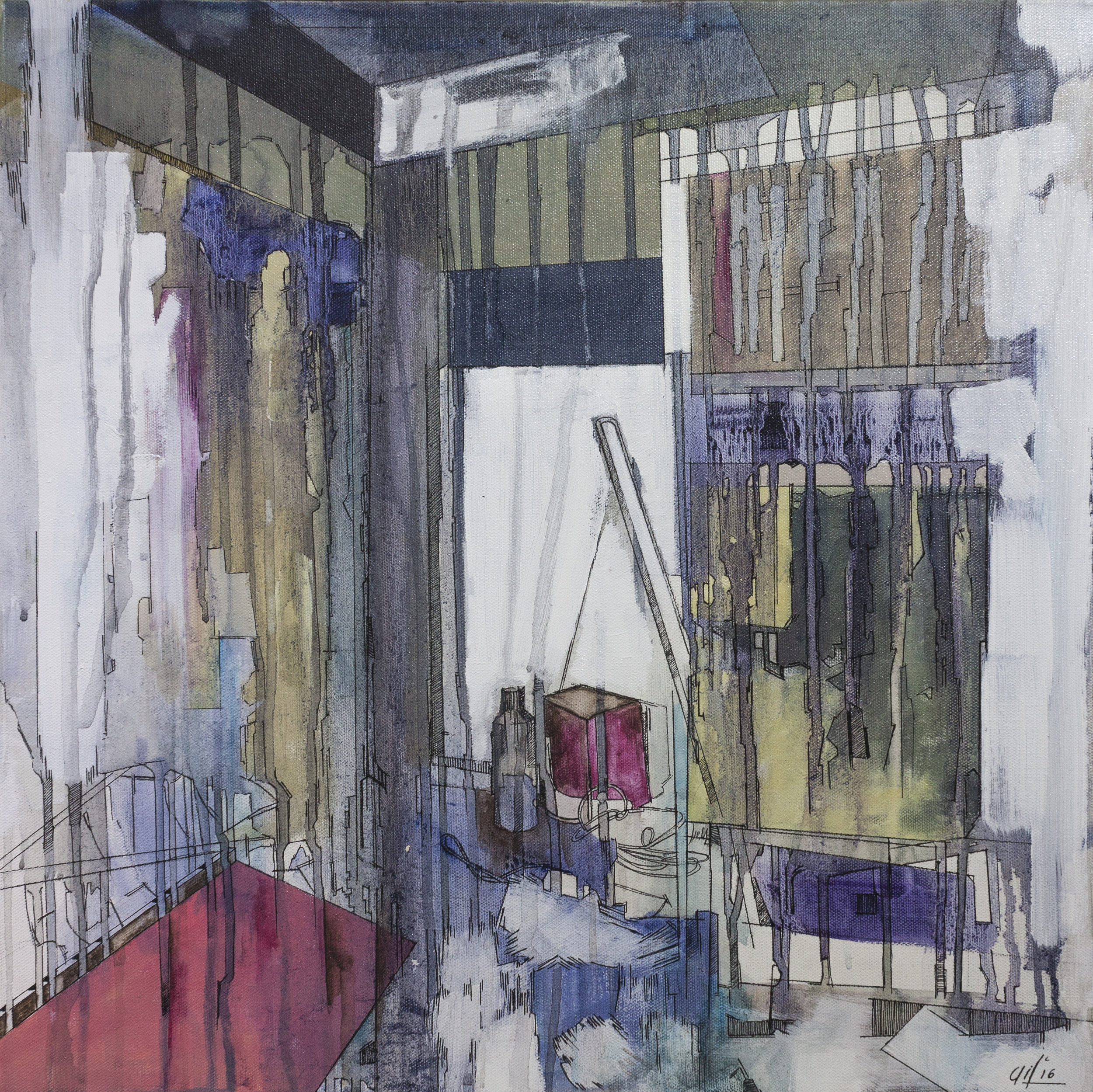 After the blaze I (50X50cm) Acrylic and ink on canvas (2016)