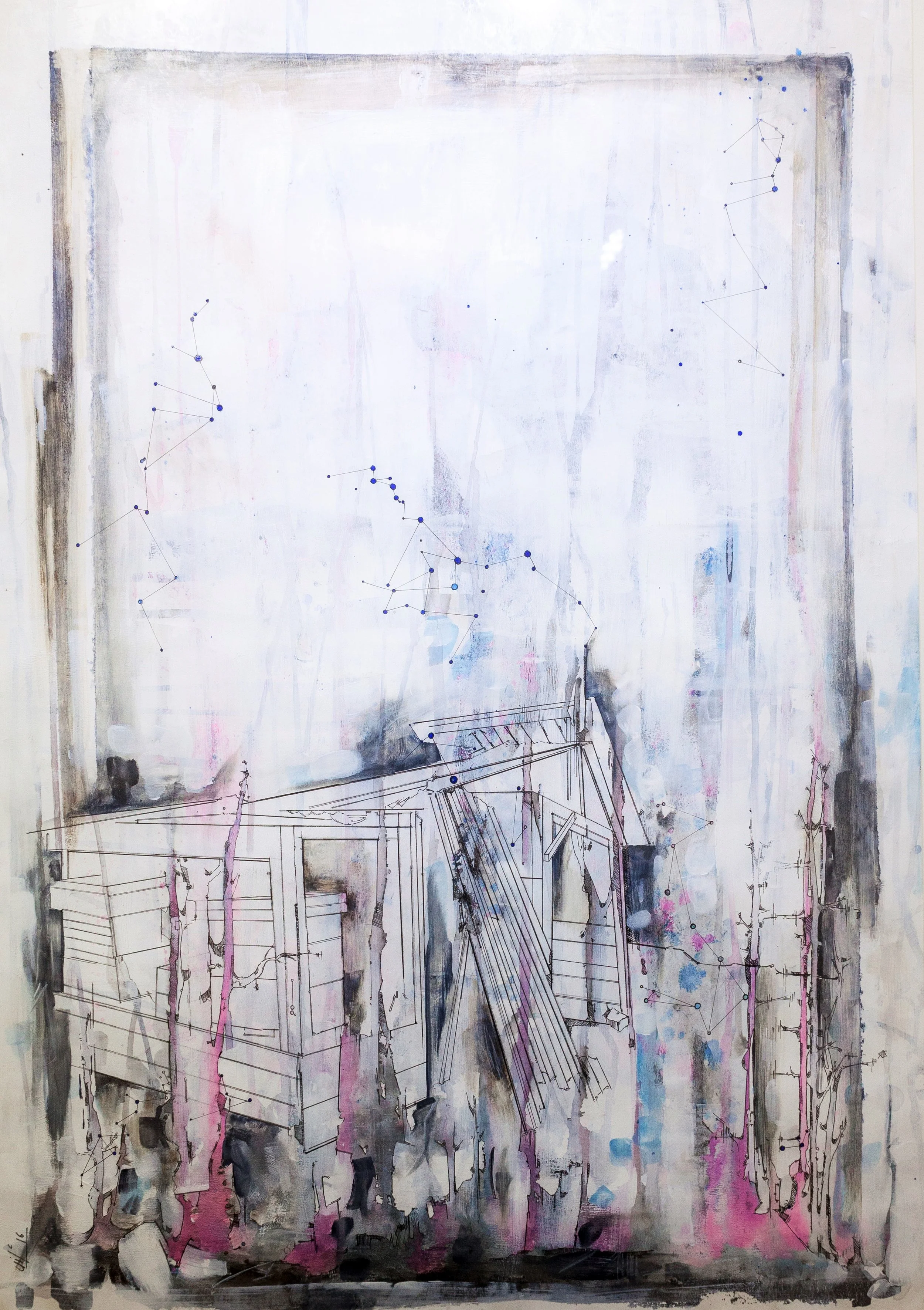 Hide and Seek I (70x90cm) Acrylic and ink on paper (2016)