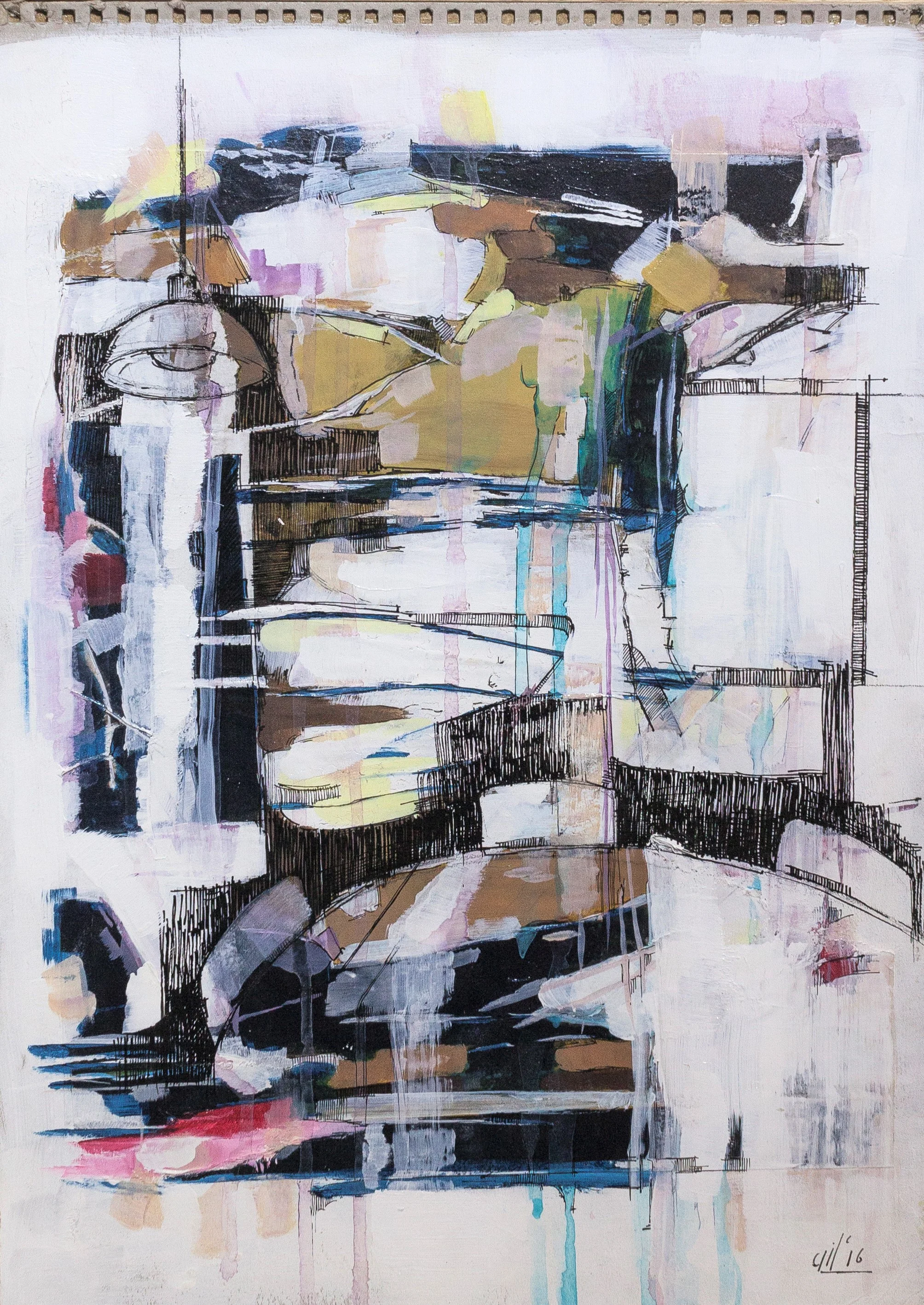 At the table I (30X42cm) Mixed media and ink on Cardboard (2016)