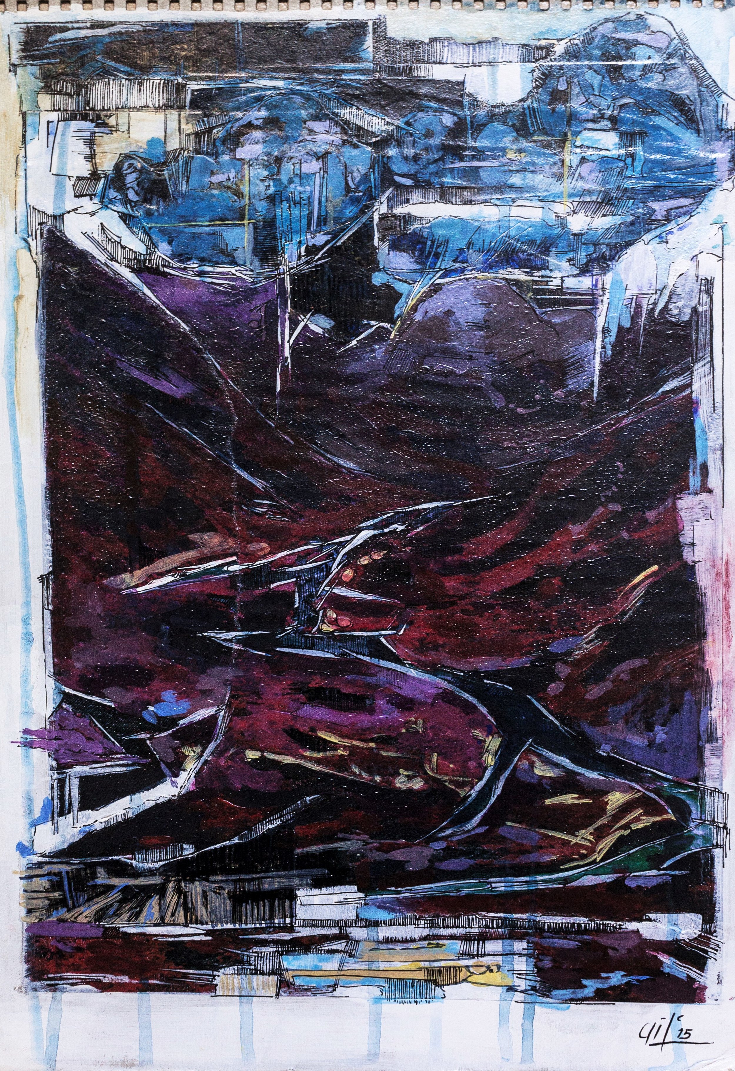 "Fields II" (30X42cm)  Mixed media and ink on Cardboard (2016)