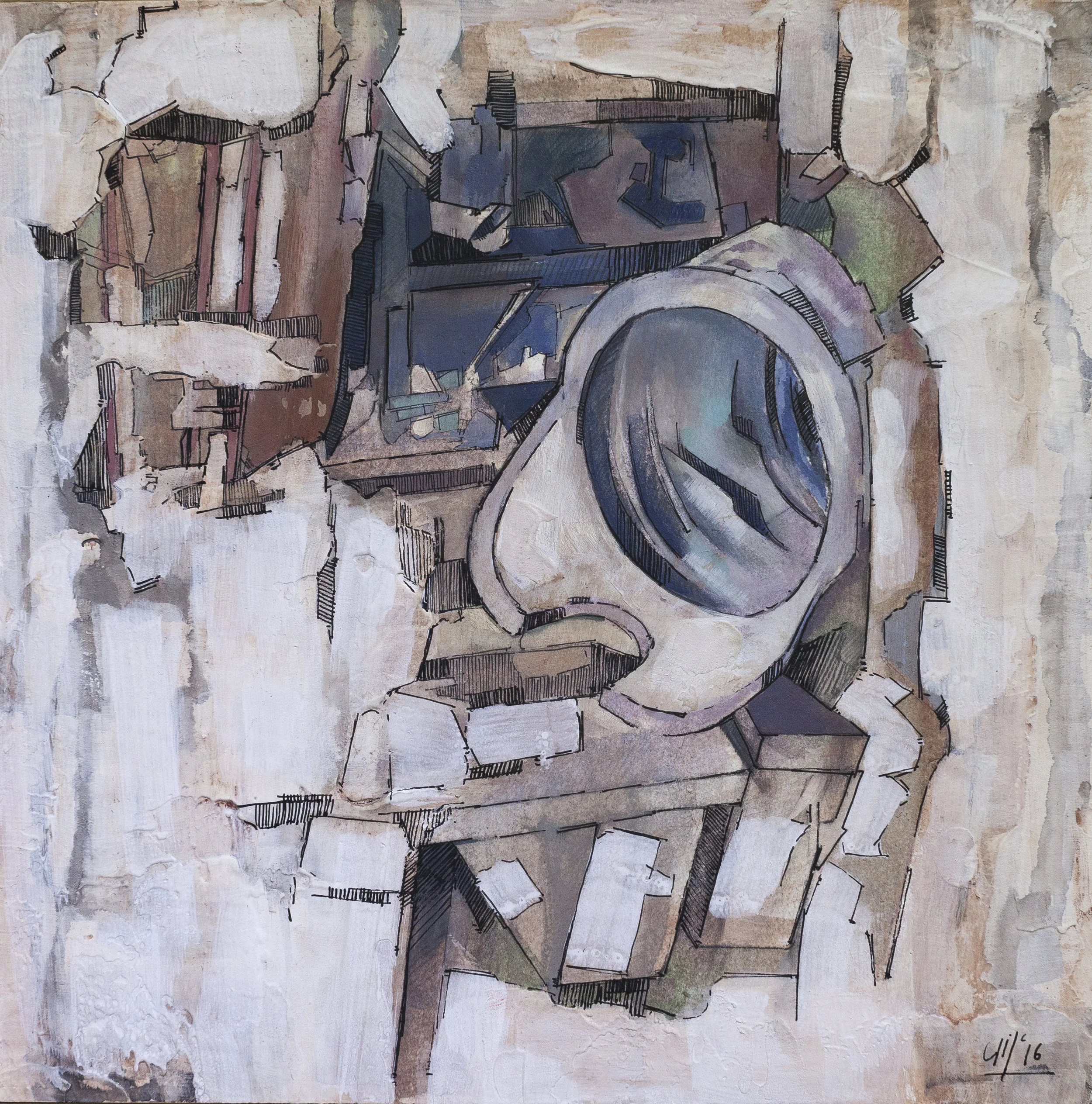 "Deadstock I" (25X25cm)  Mixed media and ink on wood (2016)