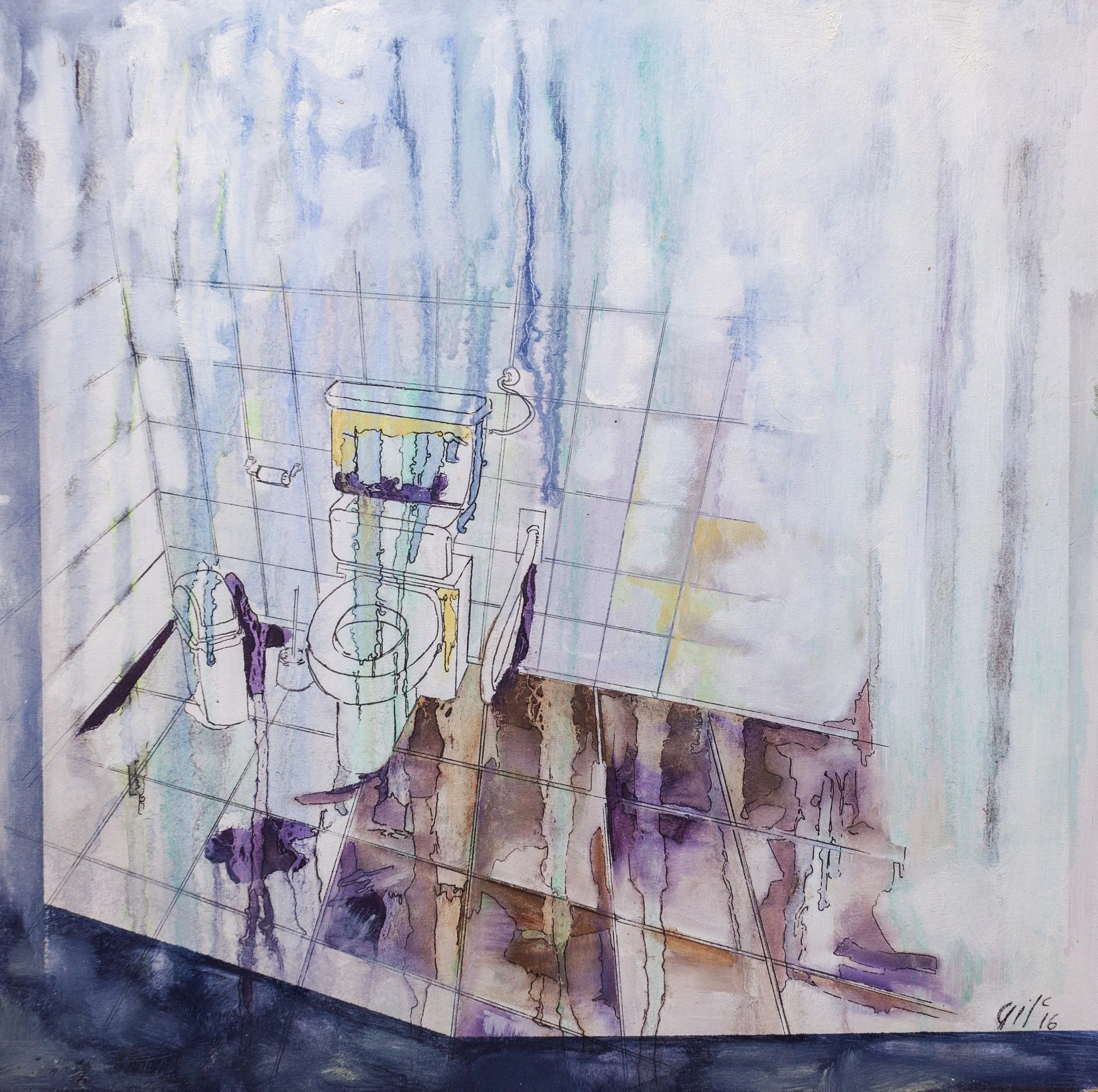 "Flood II" (25X25cm)  Mixed media and ink on wood (2016)