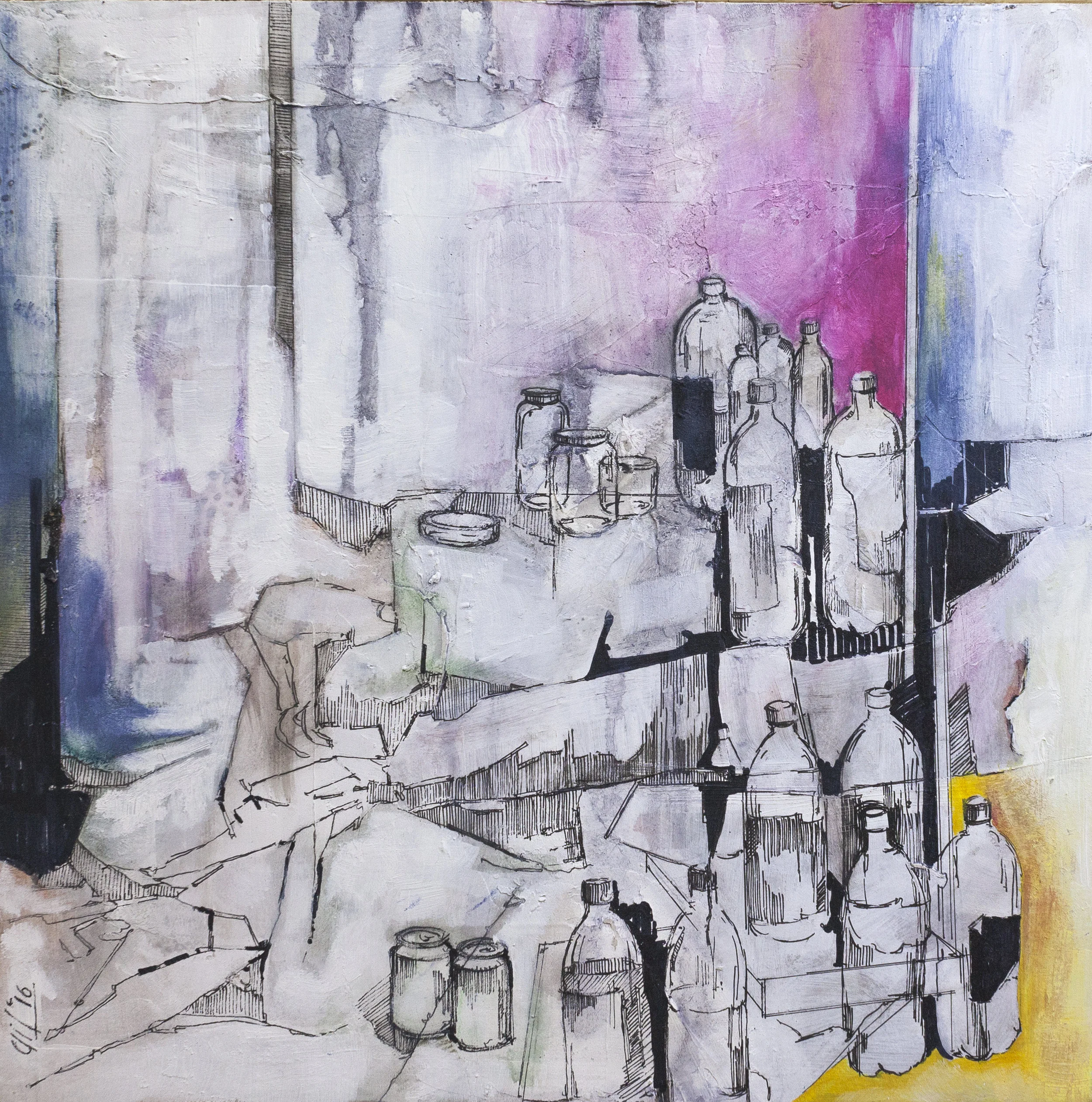 "Saving it for later II" (25X25cm)  Mixed media and ink on wood (2016) 