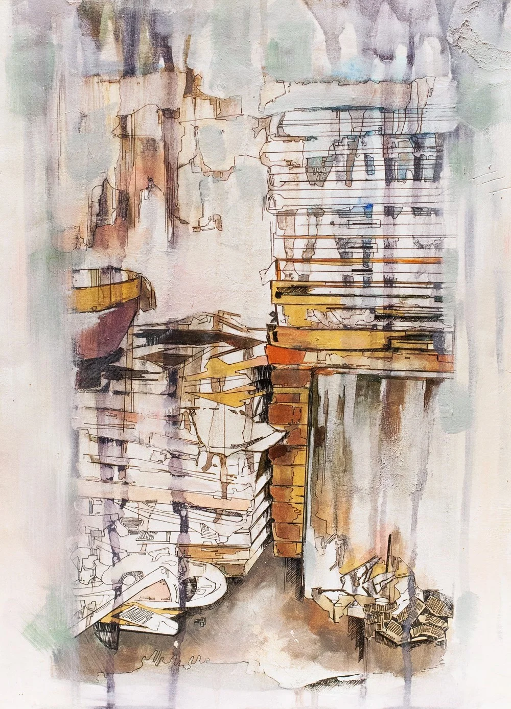 "Aftermath 6" (38x28cm) Mixed Media on Paper 2014 