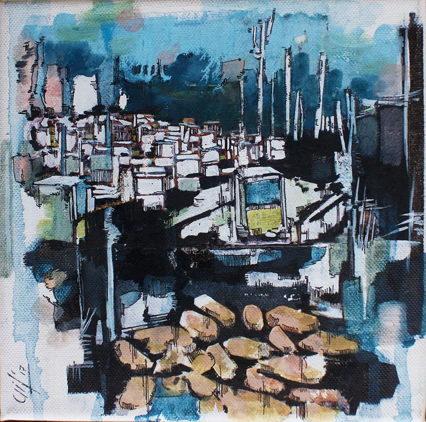   “Hive I” 22x22cm Mixed media on Canvas (2017)  