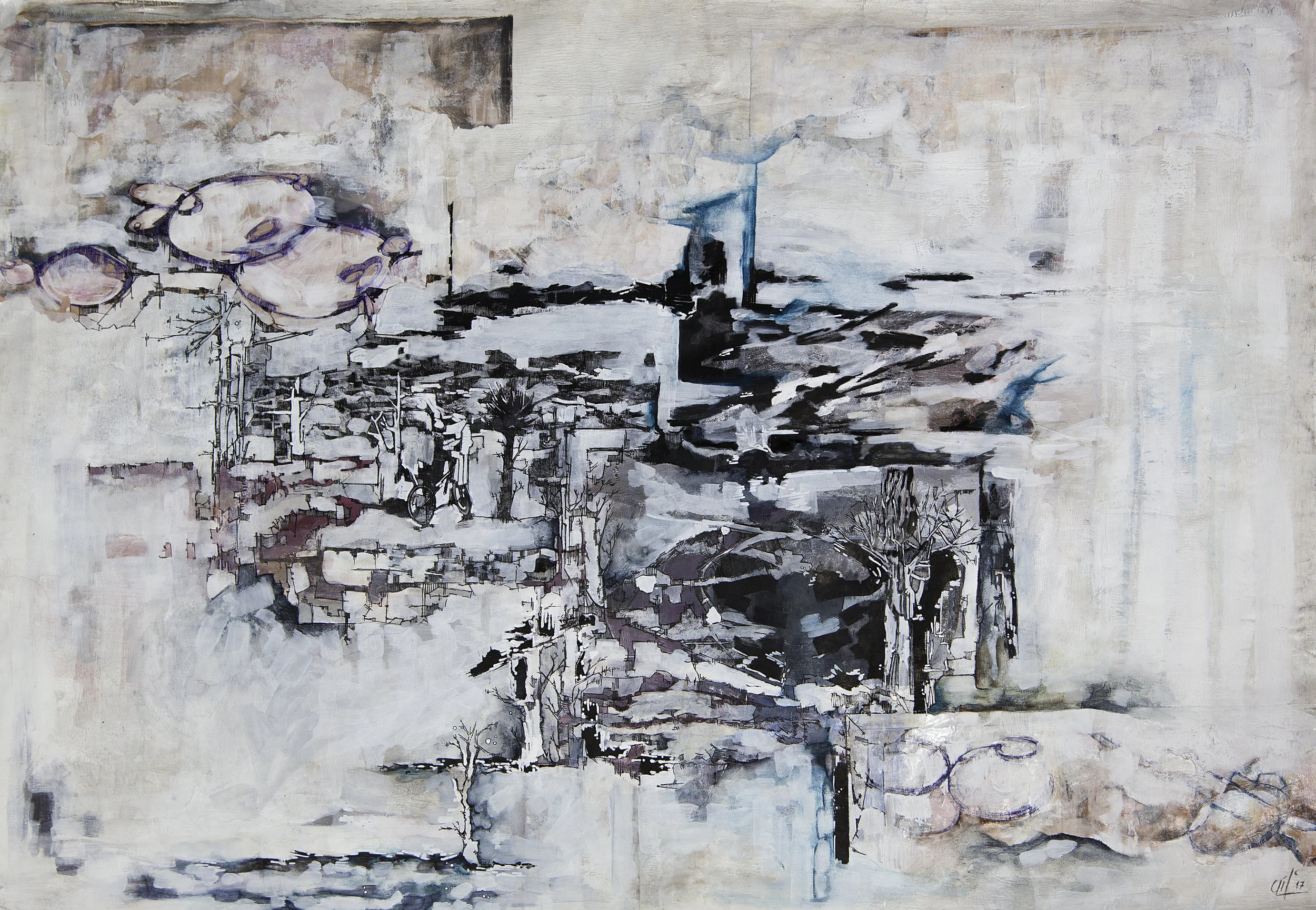   "Exile", 2017, Mixed media on paper, 88.5 x 123 cm   