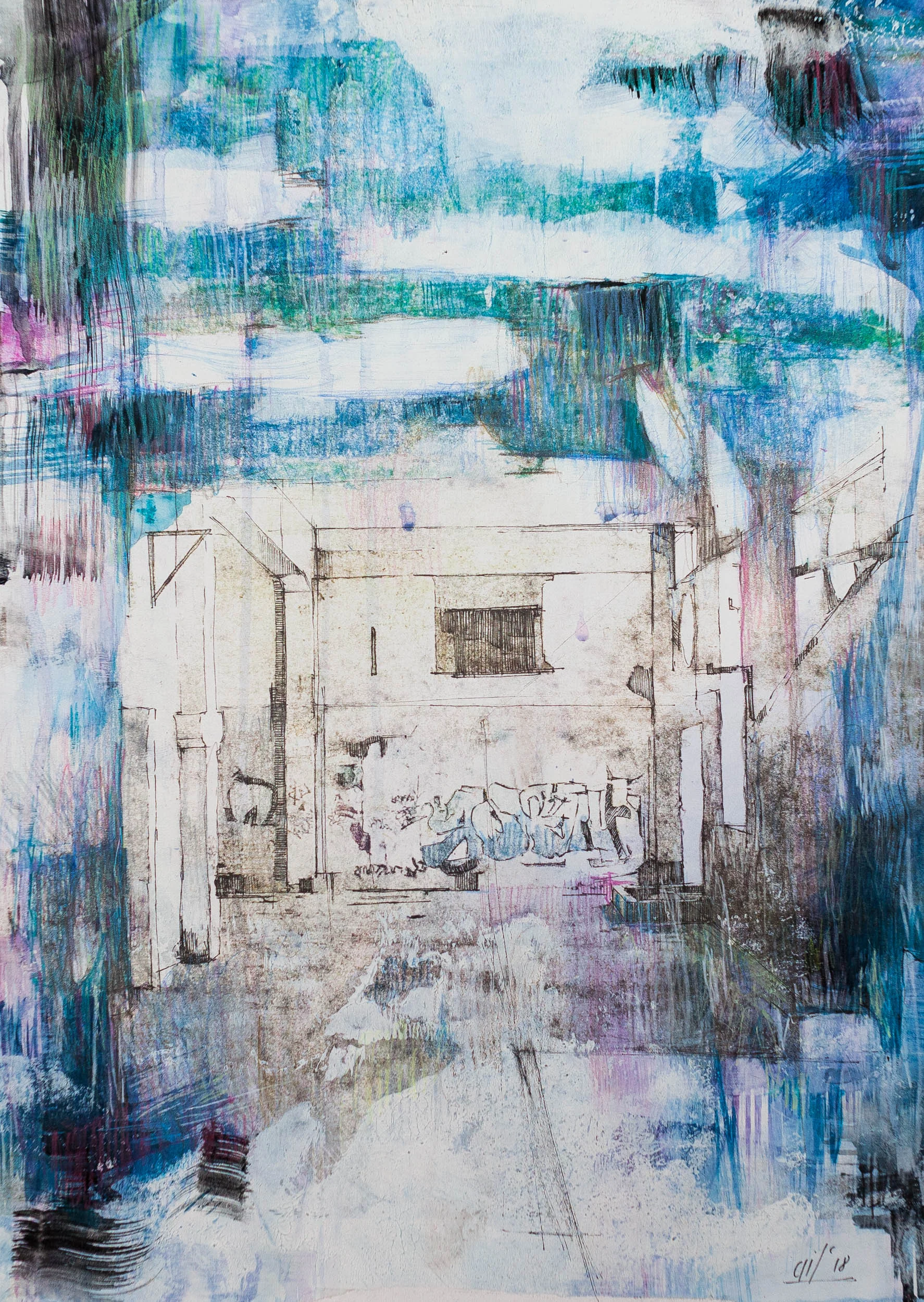 A Way In I - Photo-transfer and mixed media on paper (30x42cm)