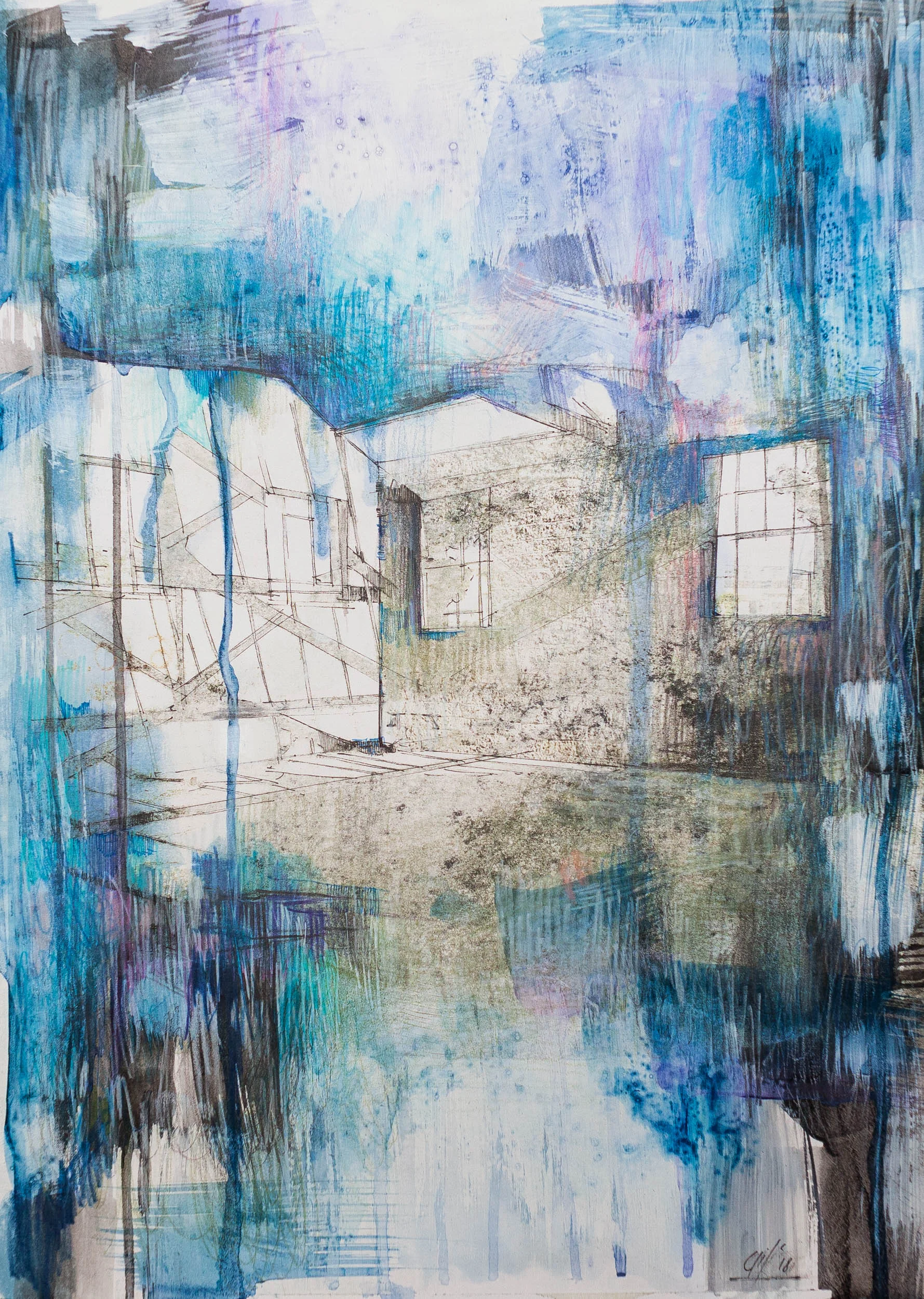 A Way In II - Photo-transfer and mixed media on paper (30x42cm)