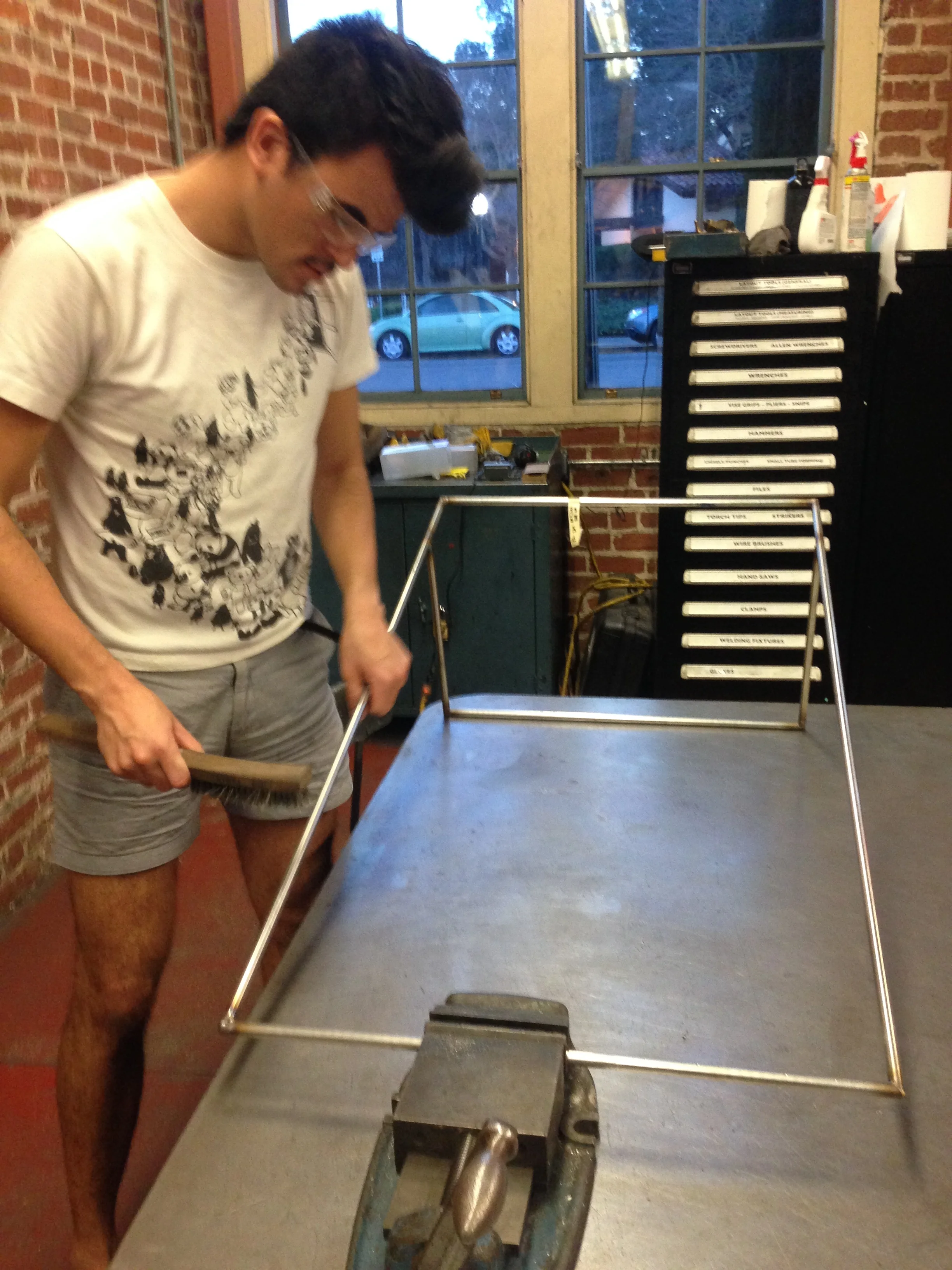  Brushing and cleaning before each weld.&nbsp; 