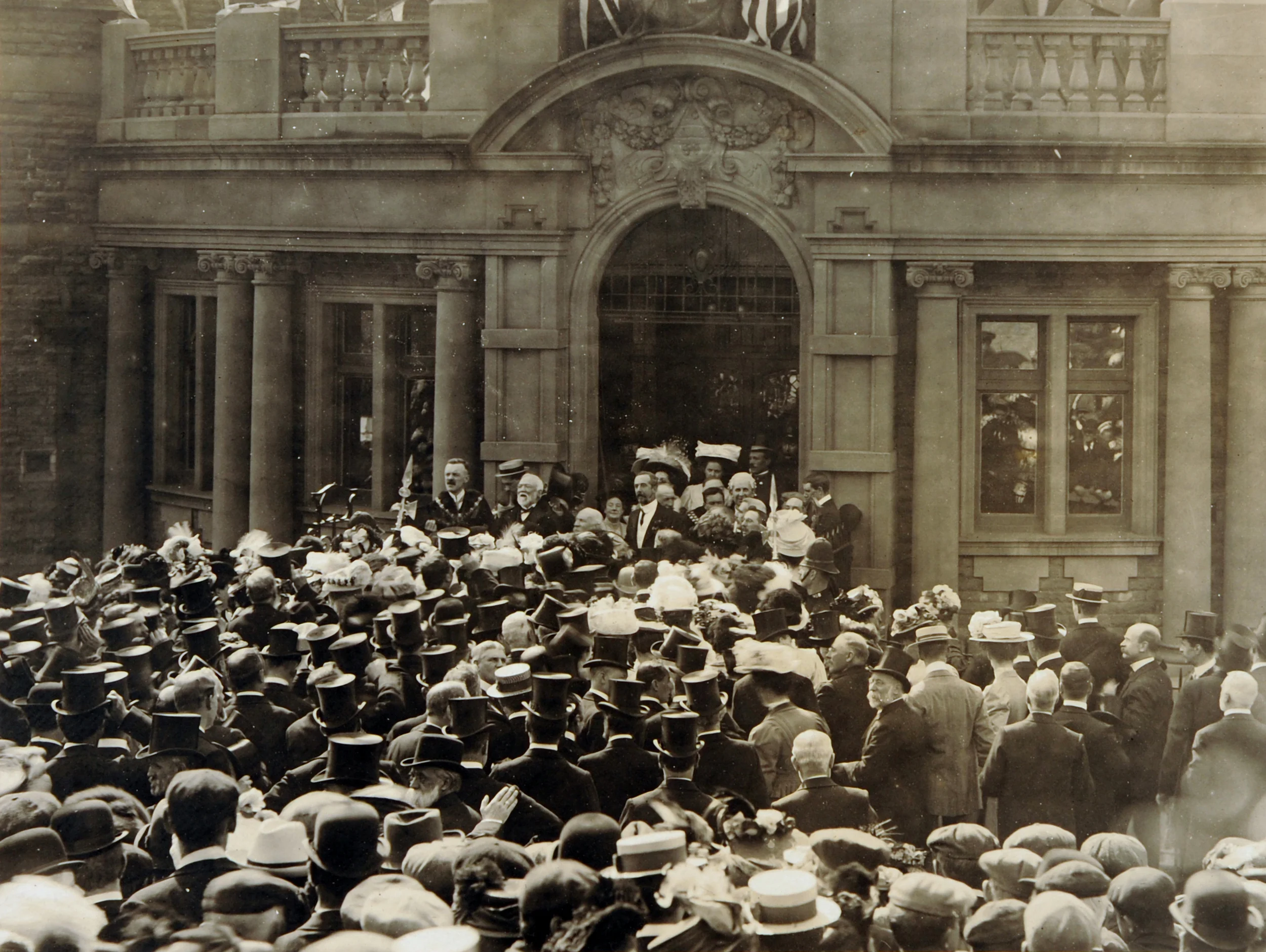 Darwen library in Lancashire, England was officially opened in May 1908 by Andrew Carnegie, who donated £8000 to build it.