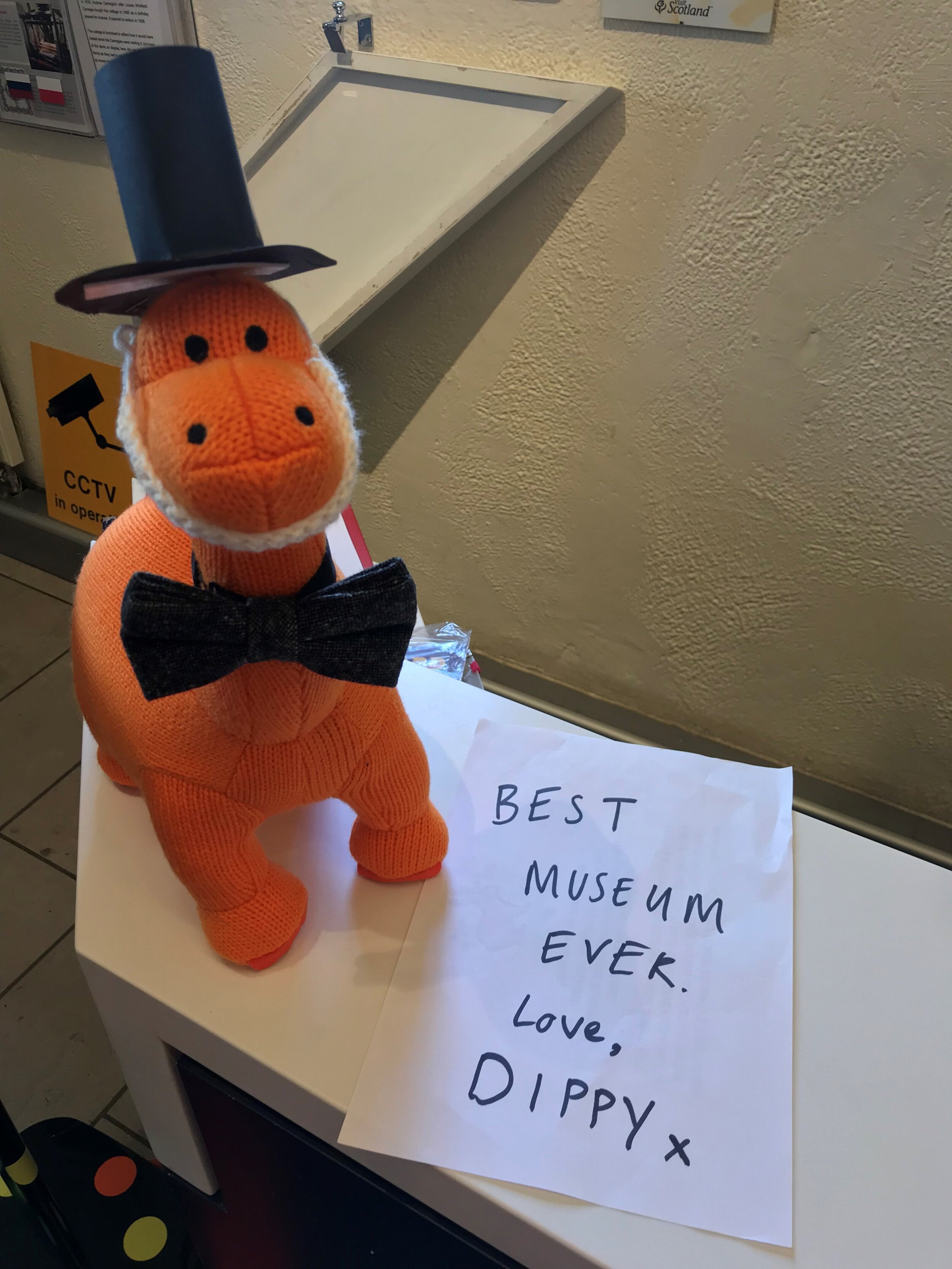  Dippy the Dinosaur is the mascot of Andrew Carnegie Birthplace Museum’s family programme. Here, he is dressed up as Andrew Carnegie!  