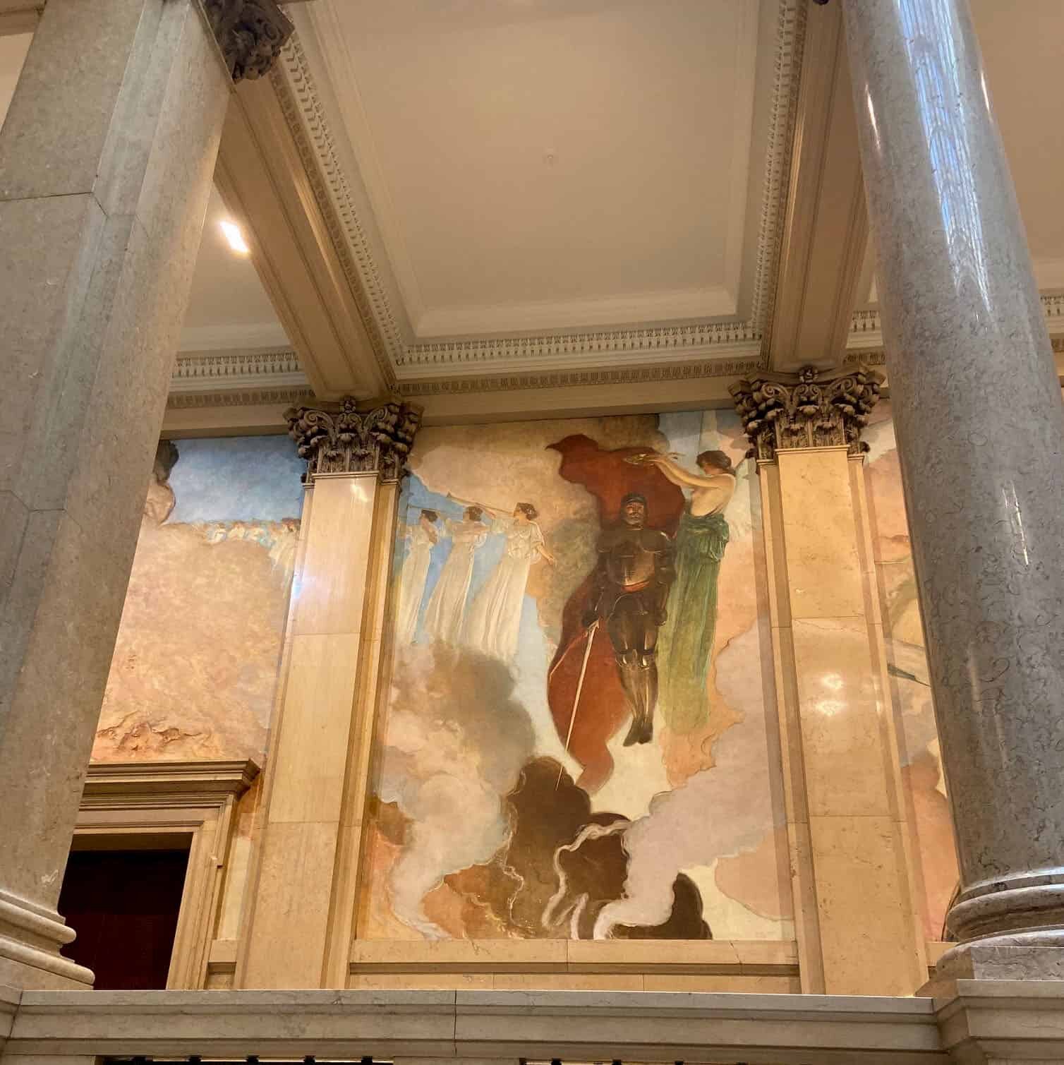  This detail of the mural titled The Crowning of Labor was created in 1907 when the museum was extended. Some say that the dashing knight who is being crowned in this image is Andrew Carnegie. What do you think? 
