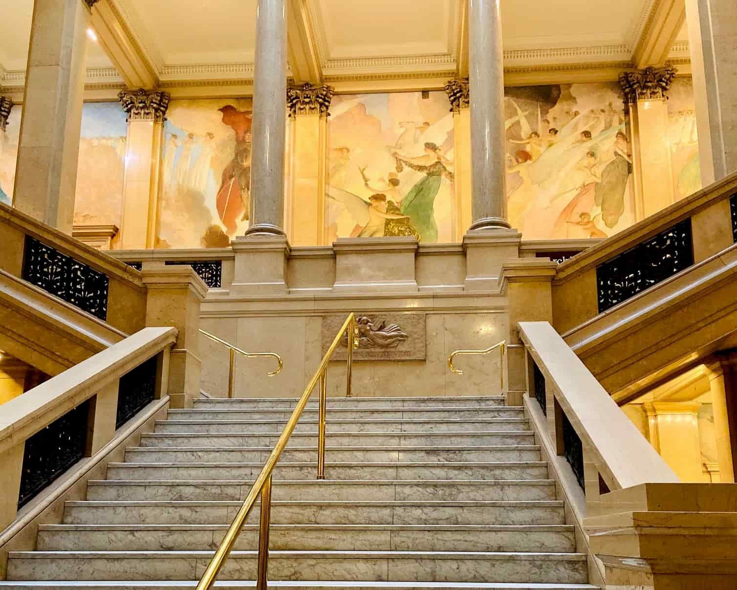  The Crowning of Labor mural covers three floors around the Grand Staircase built in 1907. 