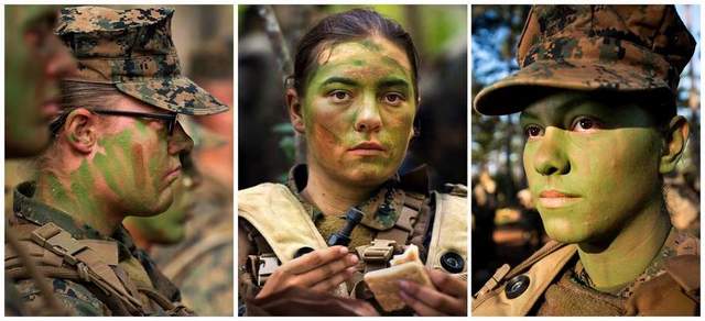ITB Three : Pfcs. Katie Gorz, Julia Carroll, Christina Fuentes Montenegro have become the first entry-level enlisted women to complete Marine Corps infantry training (2013).