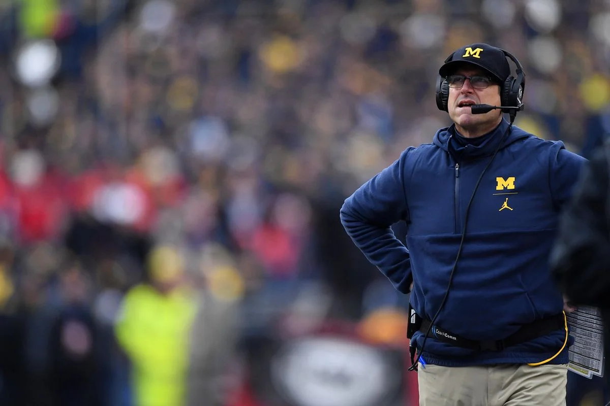 Head coach Jim Harbaugh and the Michigan Wolverines look to take advantage of a vulnerable Ohio State team and win Michigan’s first Big 10 championship since 2004. Photo via The Ringer